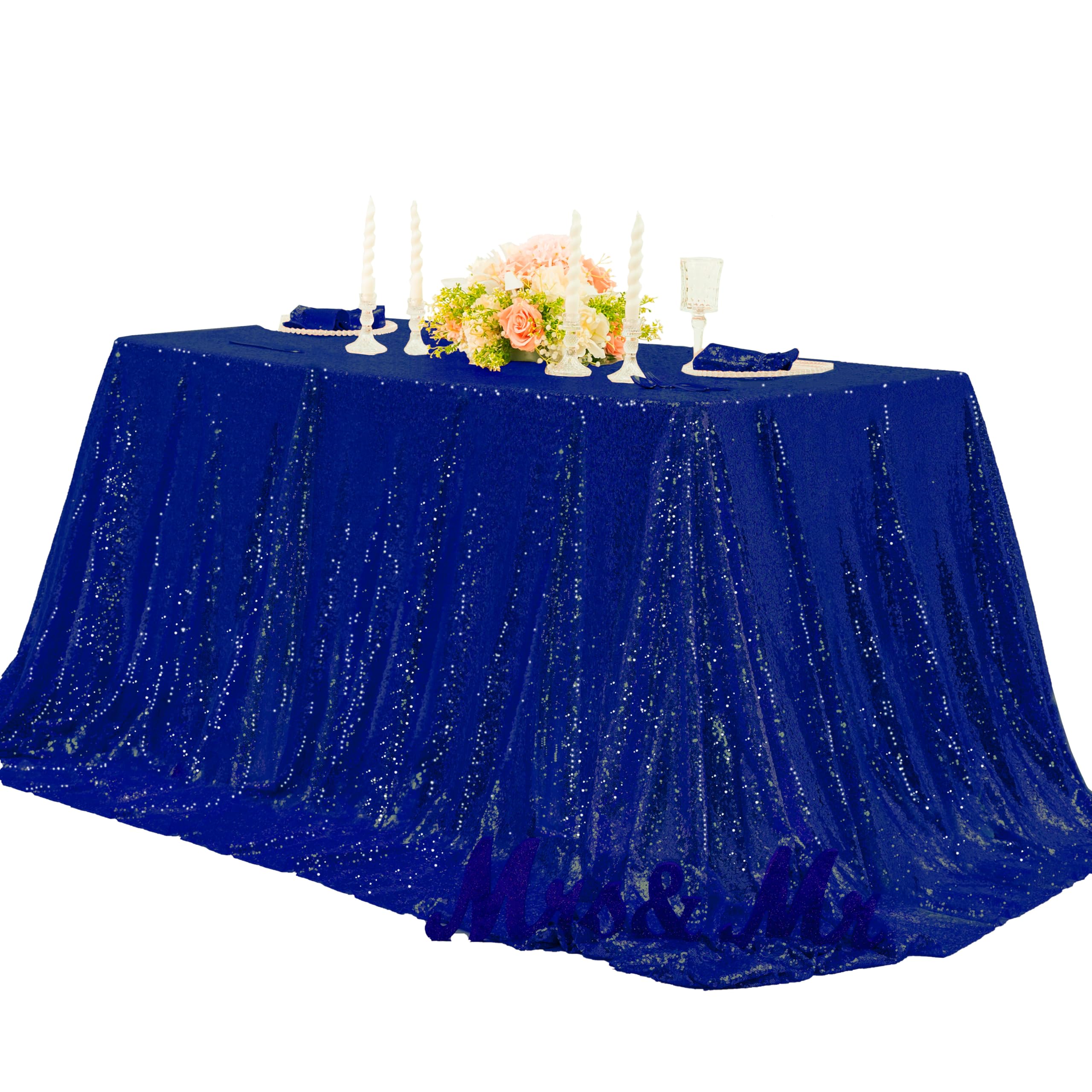 Fyledaee Royal Blue Sequin Tablecloth 60X120 Inch Rectangular Glitter Shiny Table Cover For Christmas Wedding Baby Shower Birthd