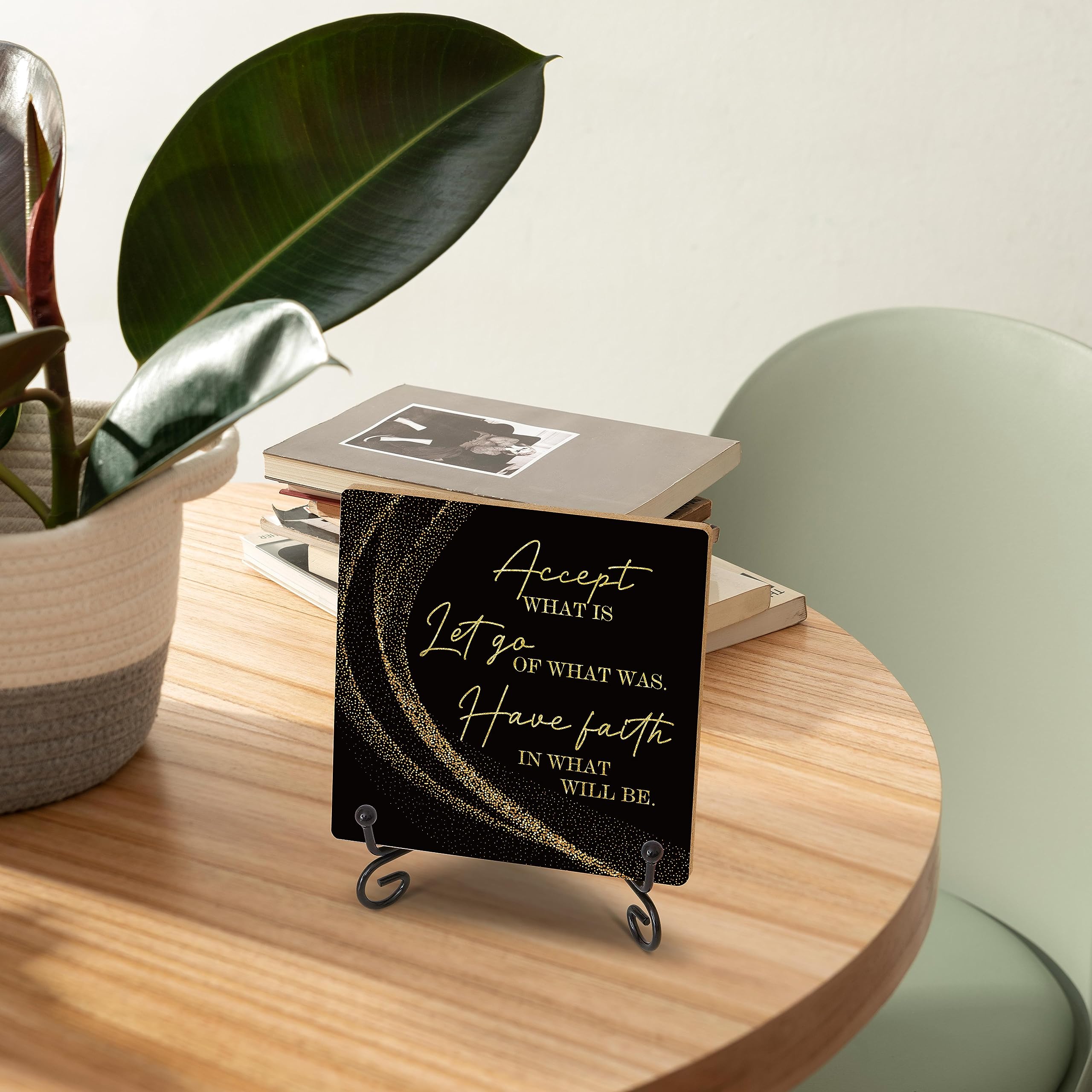 Inspirational Quotes Wood Plaque with Stand - Idea Gifts for Women Men - Black Gold Wooden Decor for Home Office Living Room She