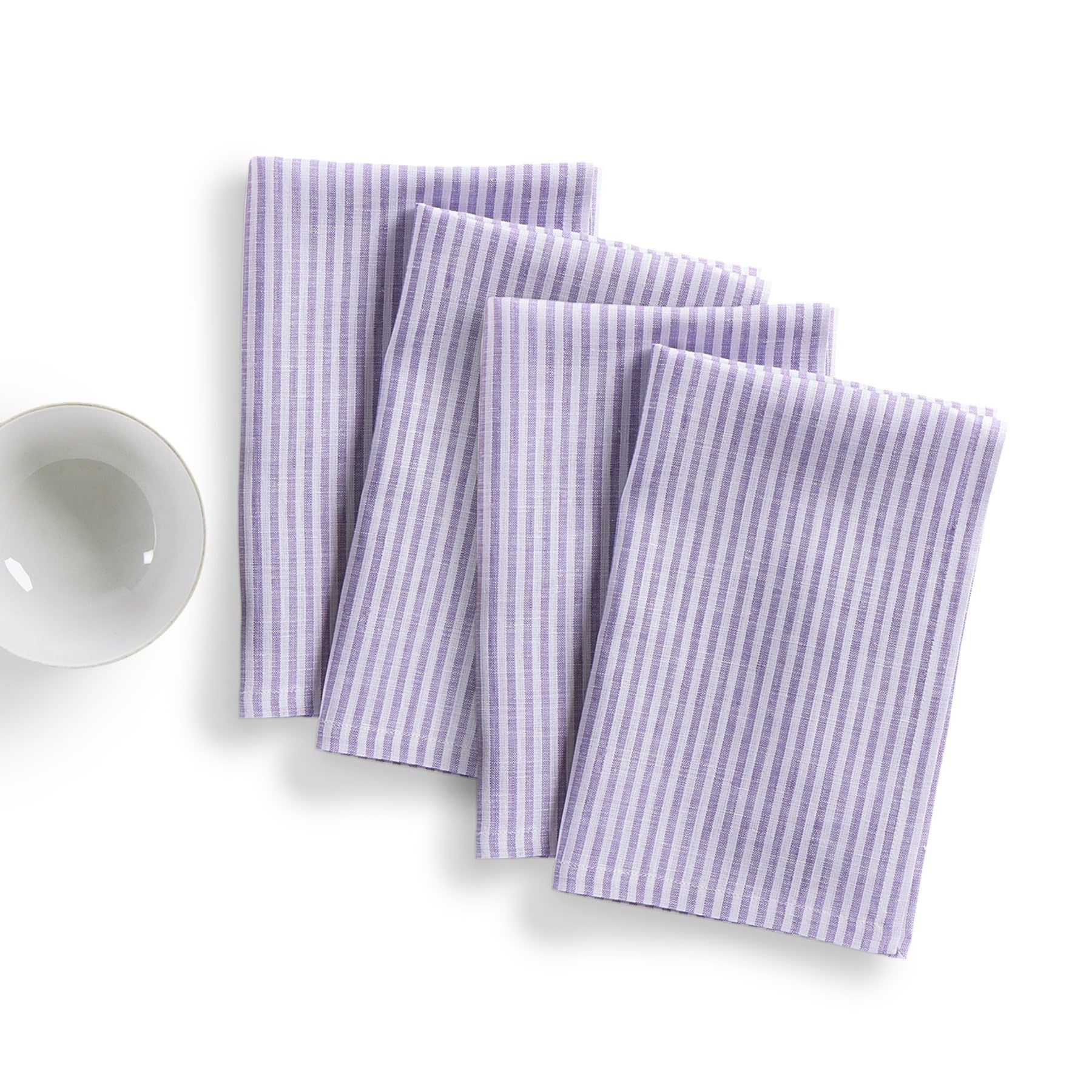 Solino Home Stripe Linen Dinner Napkins 20 X 20 Inch - 100% Pure Linen Lavender And White Cloth Napkins Set Of 4 For Spring, Eas