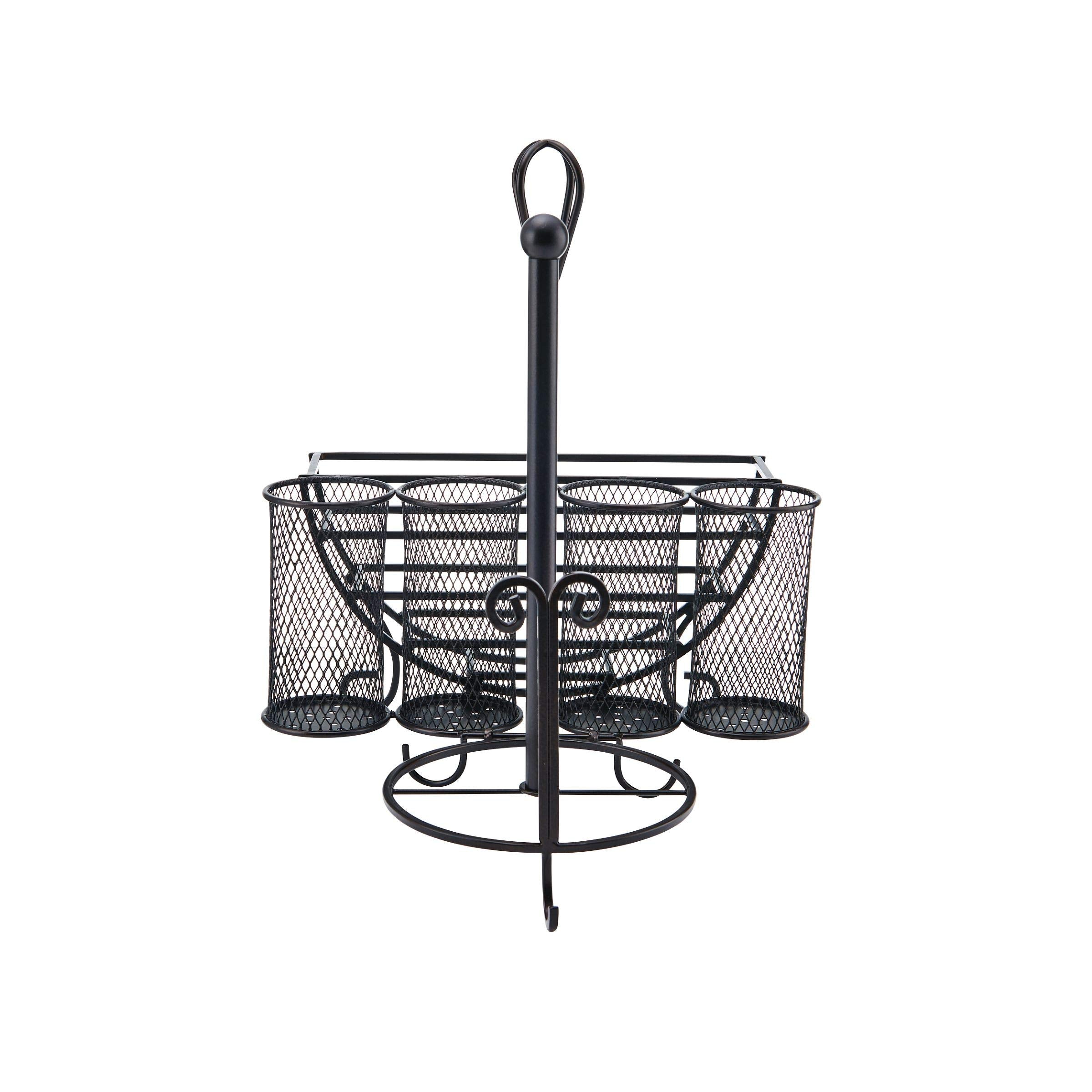 Gourmet Basics By Mikasa 5176813 Avilla Picnic Plate Napkin And Flatware Storage Caddy With Paper Towel Holder, Antique Black, C