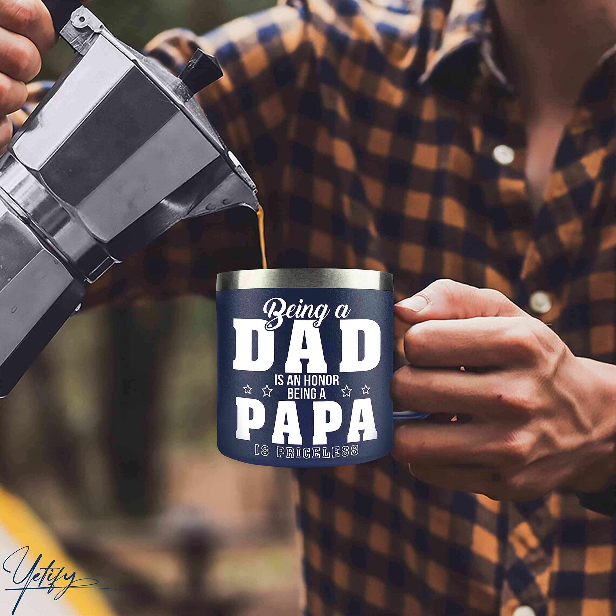 YETIFY Gifts for Papa, Dad from Daughter Son, Kids - Papa Mug for Christmas - Presents for Dad, Grandpa on Birthday - Insulated