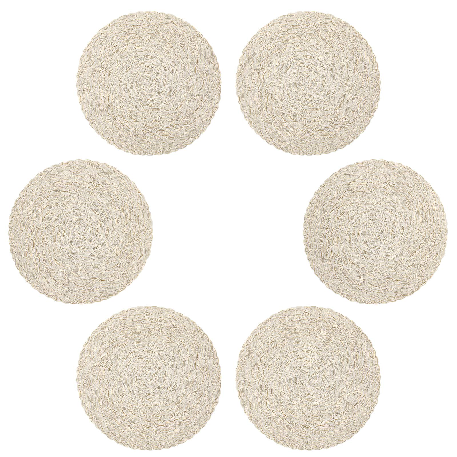 Topotdor Round 15 Inch Placemats Heat-Resistant Stain Resistant Anti-Skid Washable Polyproplene Table Mats(Khaki Beige, Set Of 6