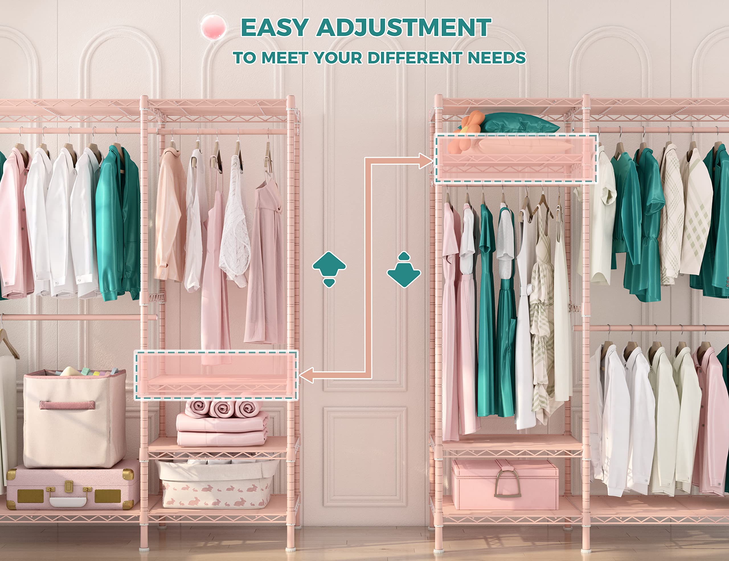 Raybee Clothes Rack Heavy Duty Loads 700Lbs Clothing Racks For Hanging Clothes Metal Garment Rack Freestanding Wardrobe Closet S