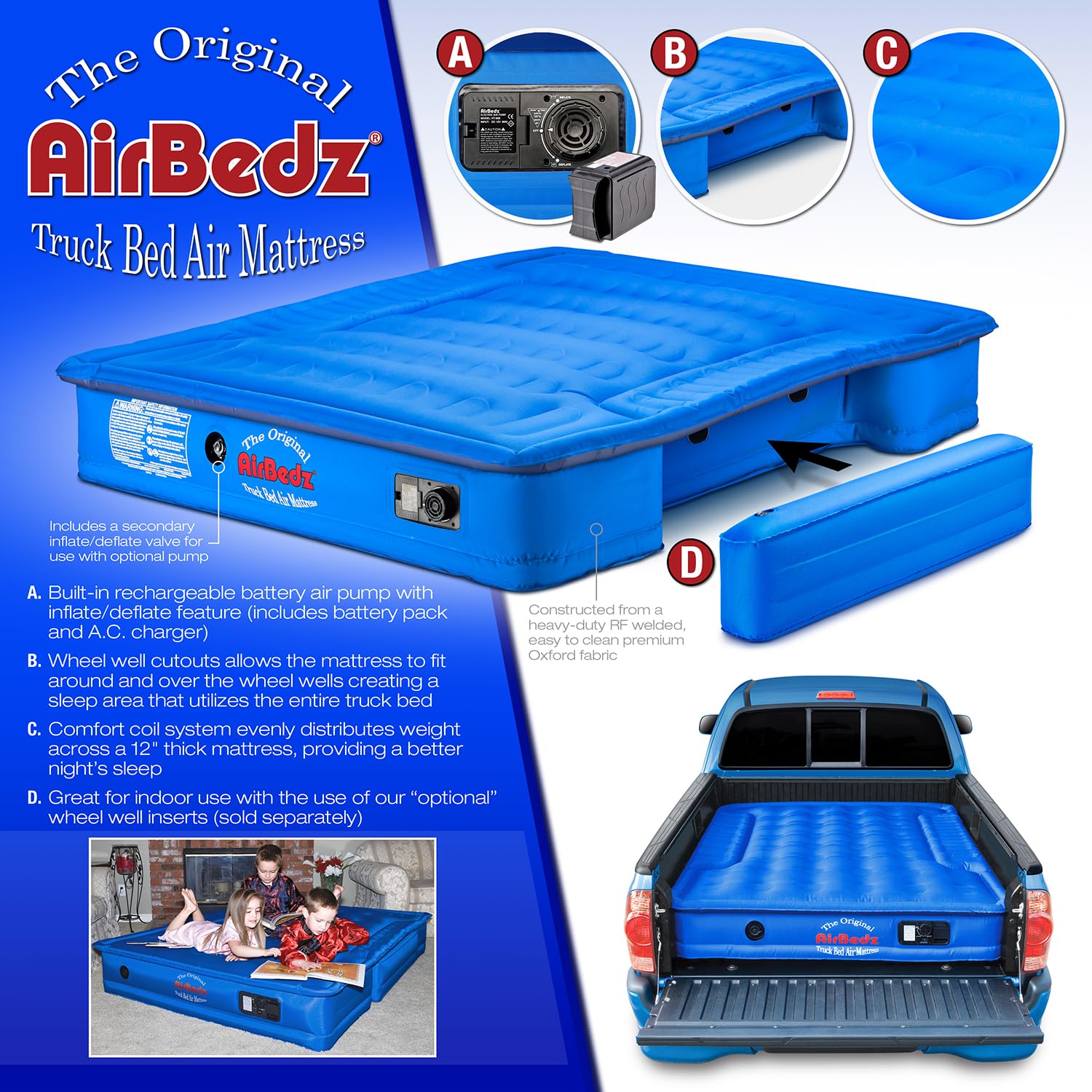 Pittman Outdoors Ppi 104 Airbedz Original Truck Bed Air Mattress For 5'5'' To 5'8'' Full Size Short Truck Beds, Blue
