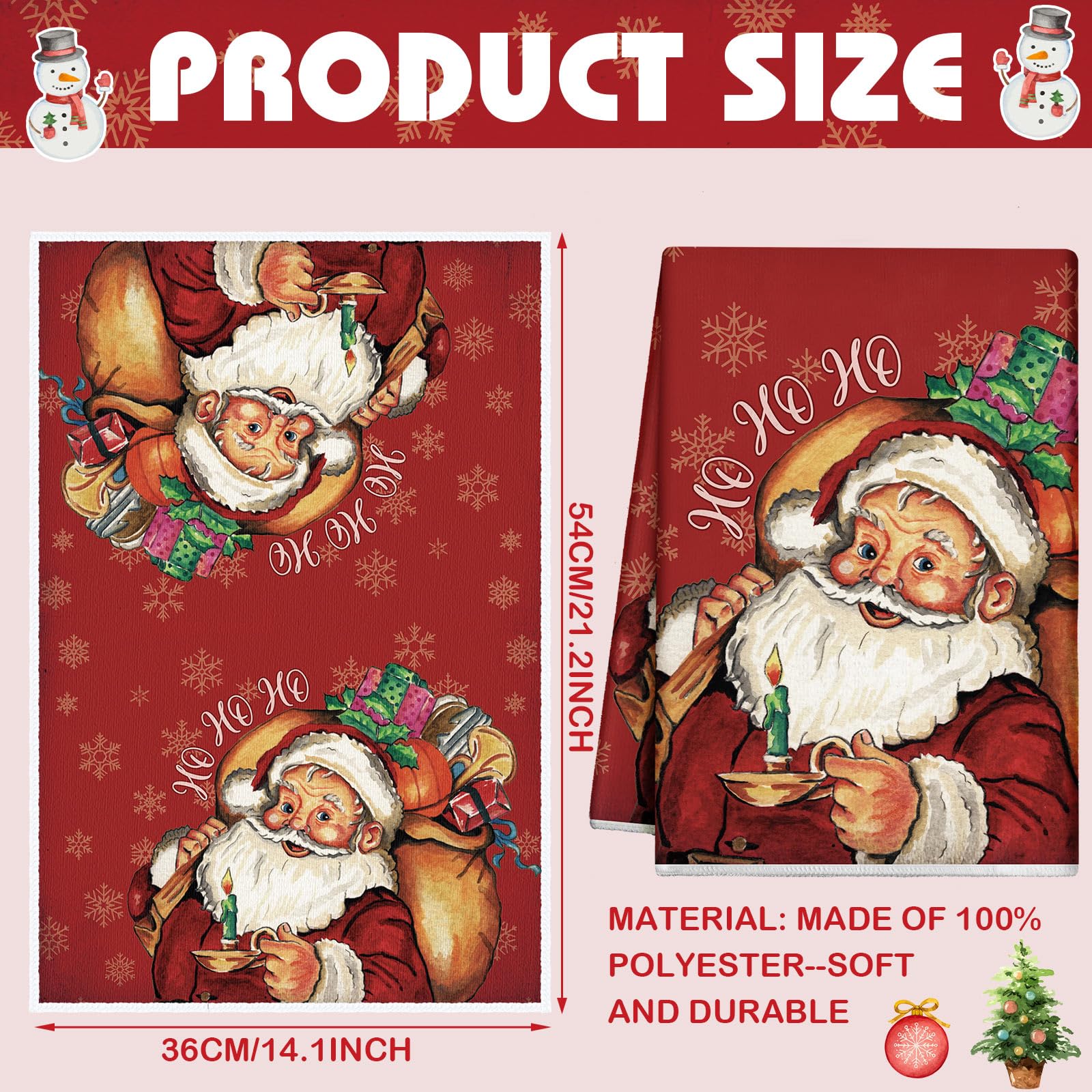Hosuly 6 Pcs Vintage Christmas Kitchen Towels Red and Green Christmas Hand Towels Xmas Santa Elk Snowman Candy Dish Towels Chris