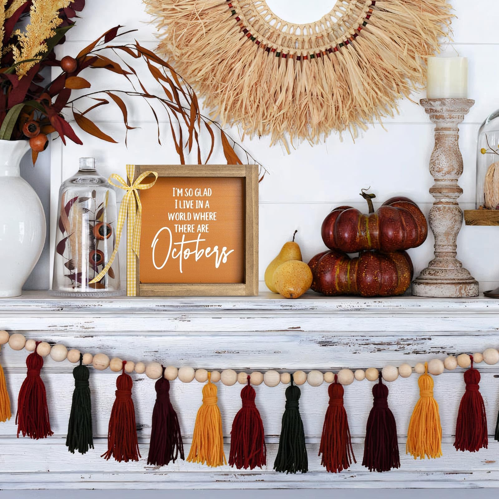 flangairy Fall Wooden Sign, Fall Decorations for Home, Indoor October Autumn Centerpieces for Tables Wall Shelf Desk Fireplace M