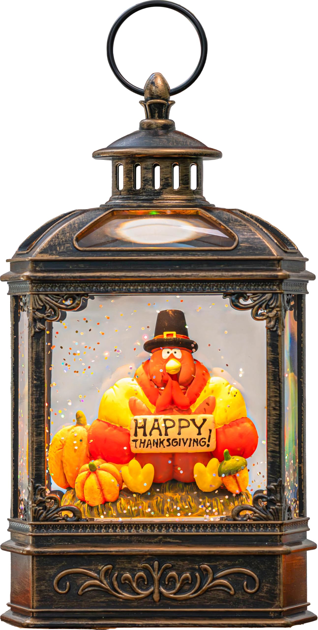Fall Snow Globe Lantern - Thanksgiving Glittering Lighted Water Lantern, Fall Decorations Autumn Harvest Day Gifts, Table Home F