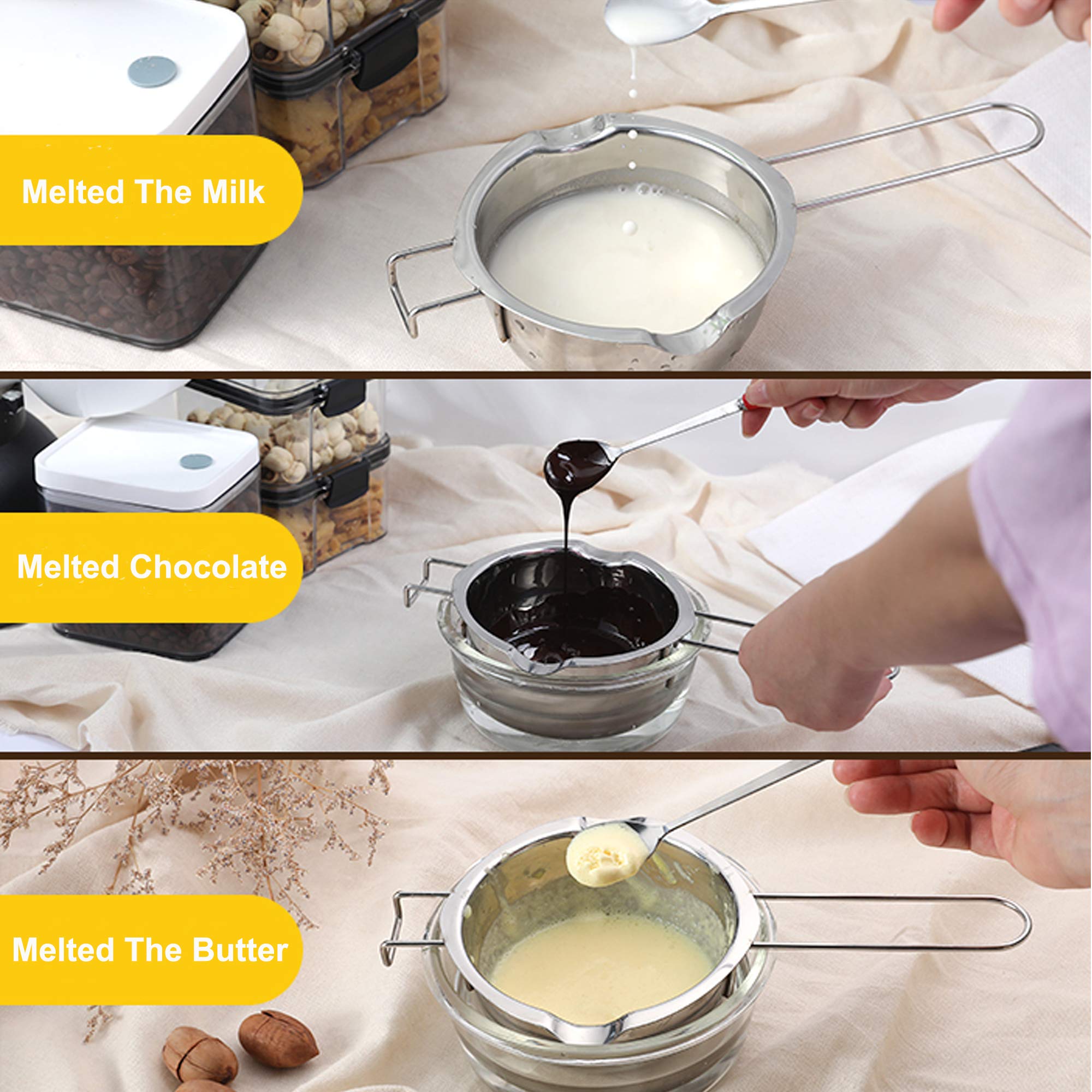 Chocolate Melting Pot - 600Ml Double Boiler With Heat Resistant Handle, Stainless Steel Double Boiler Pot Set, Double Boilers Fo
