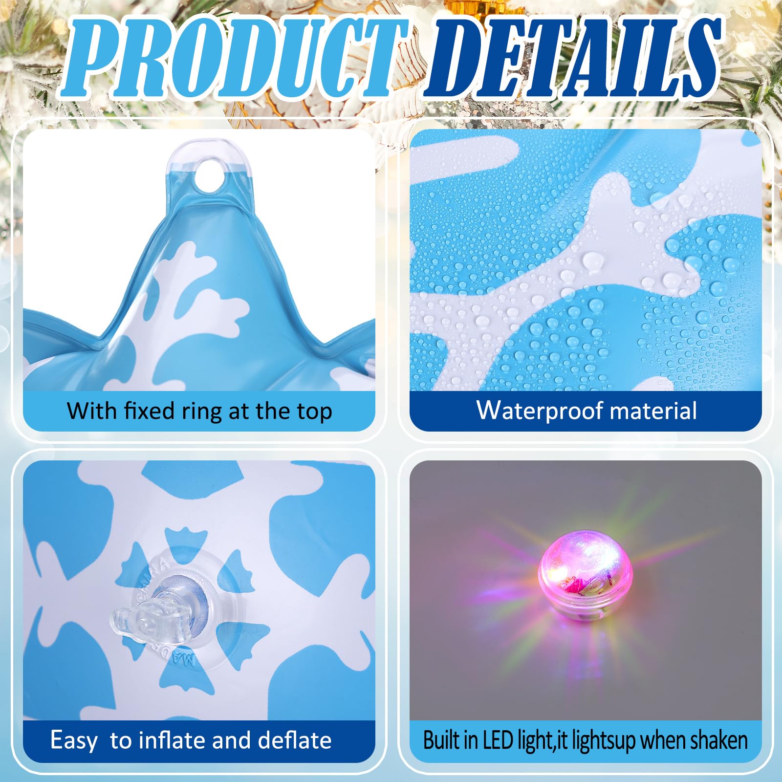 Jetec 12 Pcs Christmas Inflatable Balls 12 Inch Light Up Giant Snowflake Inflatable Christmas Decorations PVC Blow Up Xmas Large