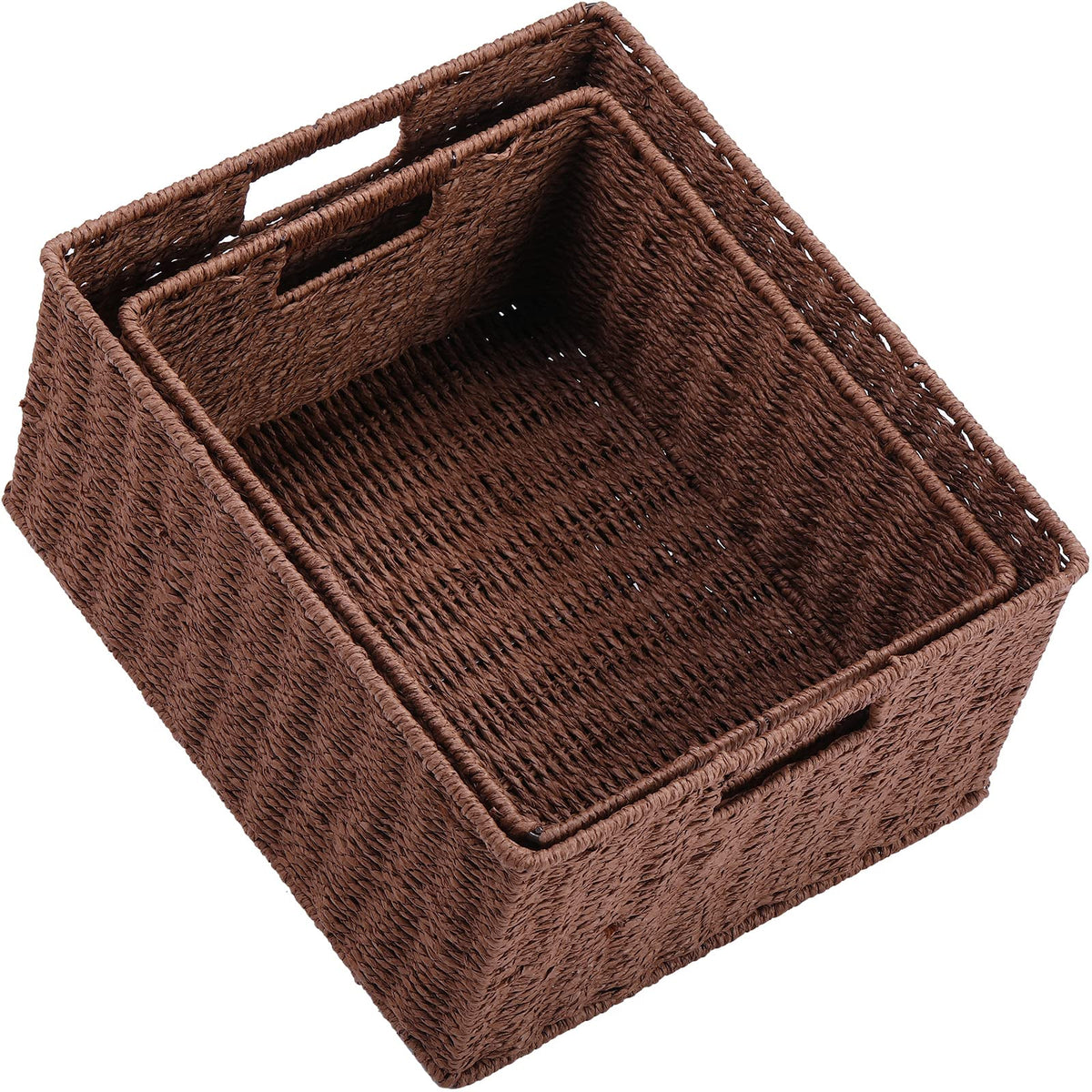 Hoonex Large Woven Baskets For Storage, Paper Rope Baskets With Sturdy Metal Wire Frame, Baskets For Shelves, Set Of 2, Dark Bro