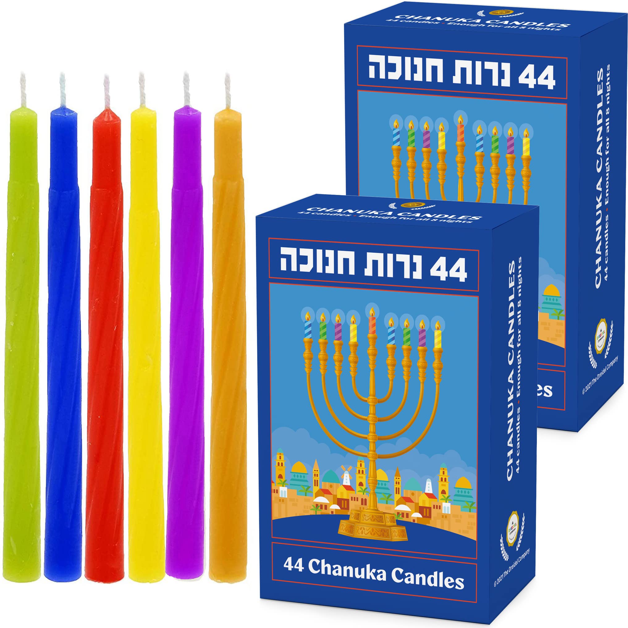 The Dreidel Company Multicolor Hanukkah Candles Menorah Candles Chanukah Candles 44 for All 8 Nights of Chanukah - Made in Israe