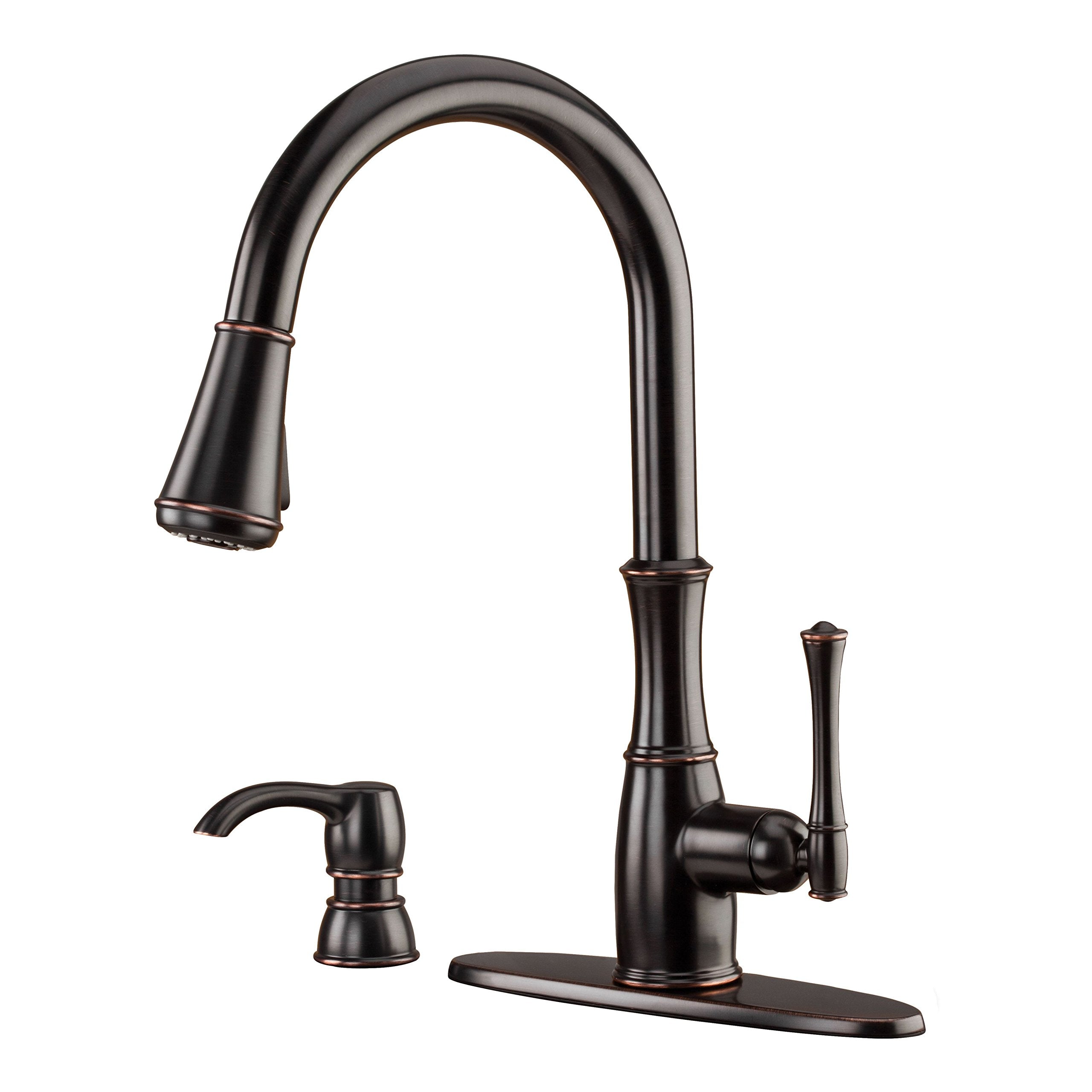 Pfister Wheaton Kitchen Faucet with Pull Down Sprayer and Soap Dispenser, Single Handle, High Arc, Tuscan Bronze Finish, F5297WH