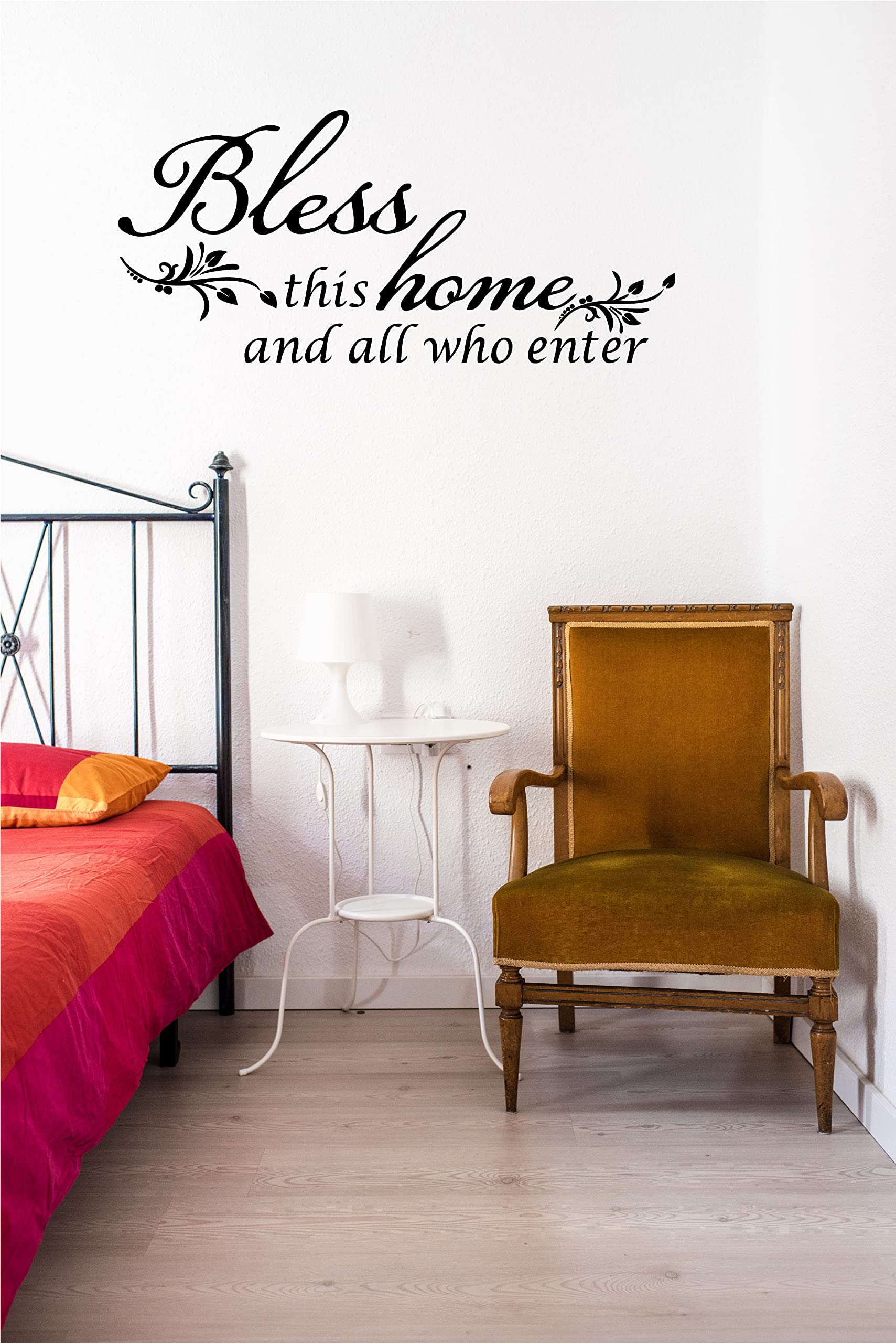 Decaltor Bless This Home And All Who Enter - Vinyl Wall Decal Entryway Living Room D  Cor Art Letters Quotes Stencil