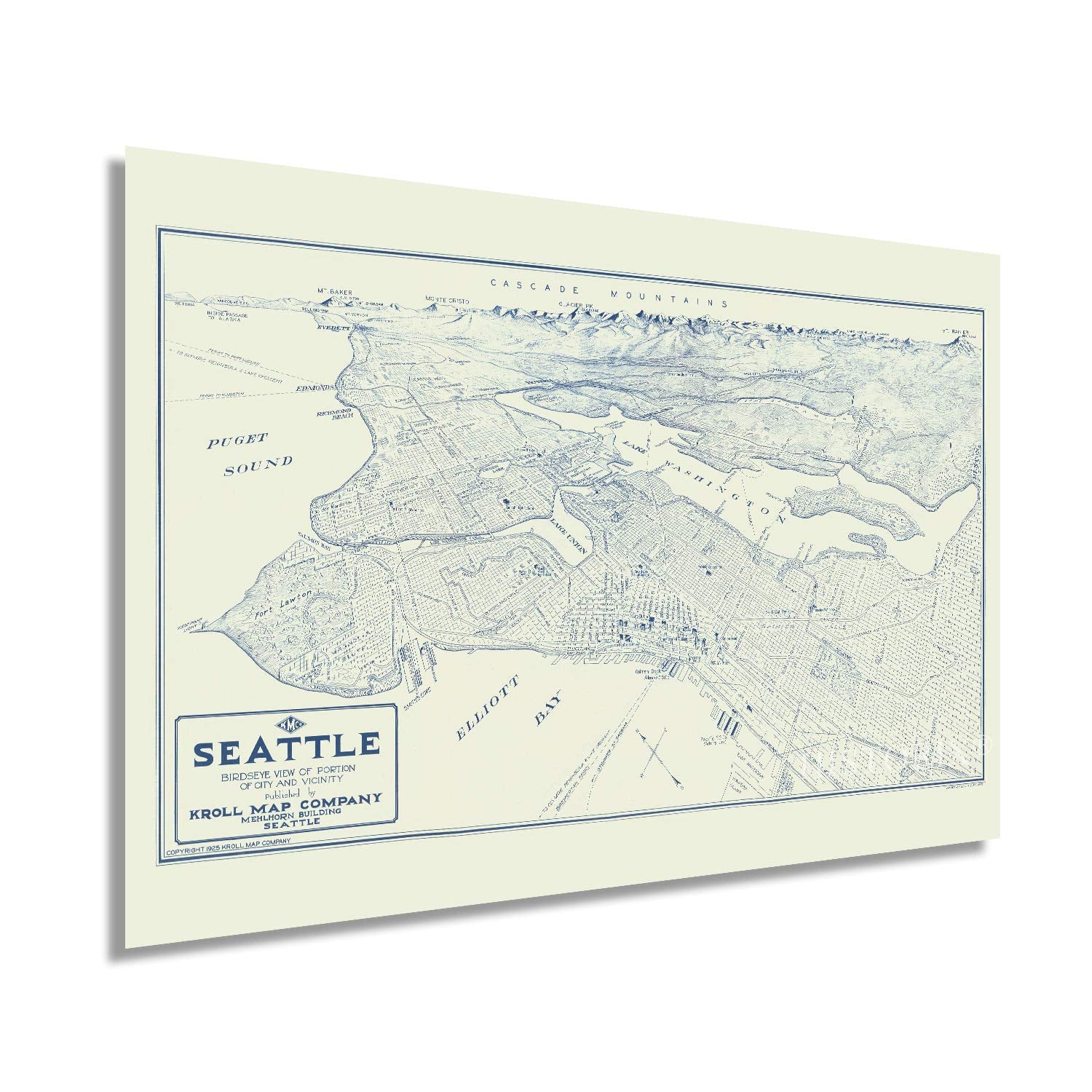 Historix Vintage 1925 Map Of Seattle Washington - 24X36 Inch Vintage Map Of Seattle Wall Art - Seattle Vintage Poster - Bird'S E