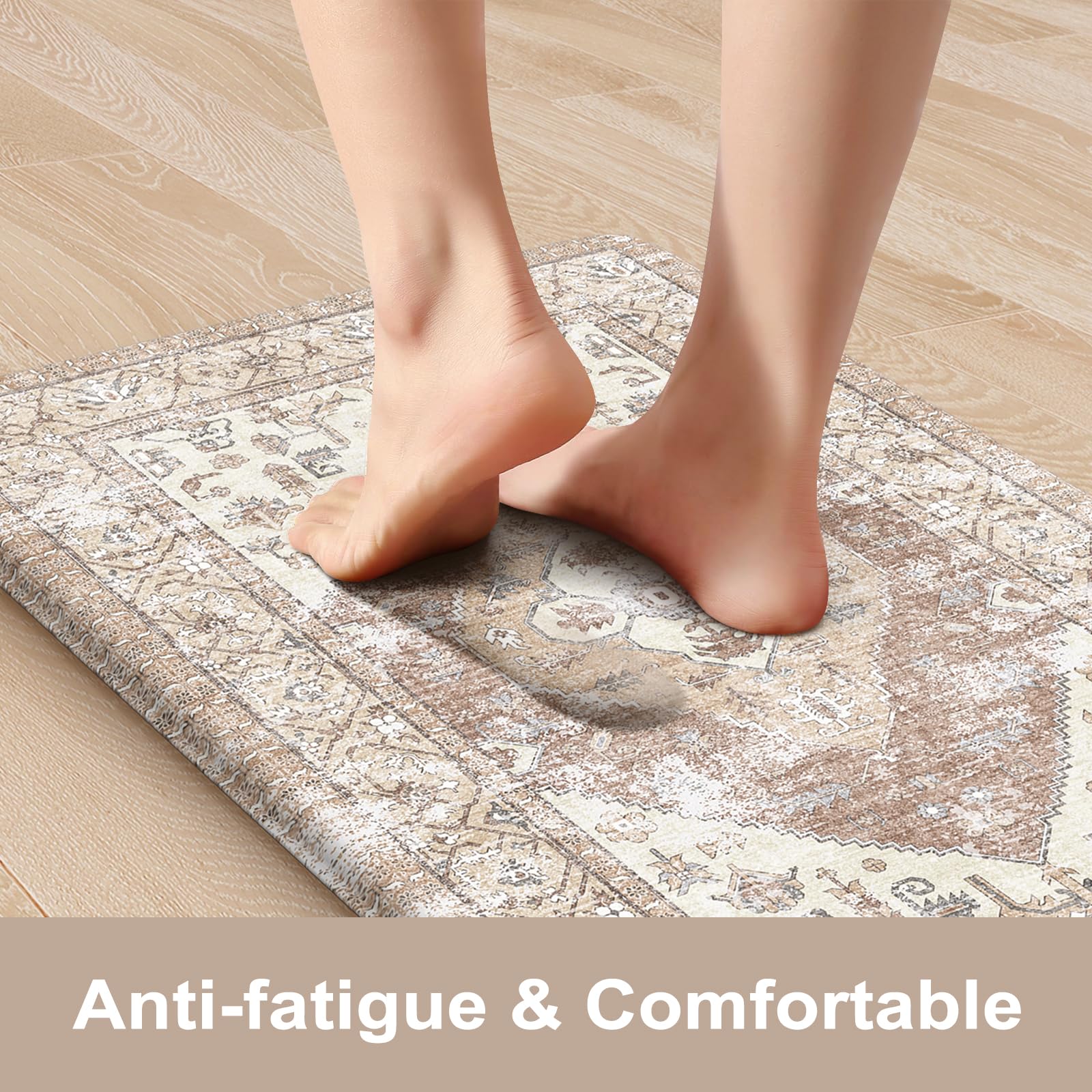 Sungea Farmhouse Anti Fatigue Mats For Kitchen Floor, Distressed Kitchen Rugs Non Slip Cushioned Kitchen Floor Mats, Ergonomic W
