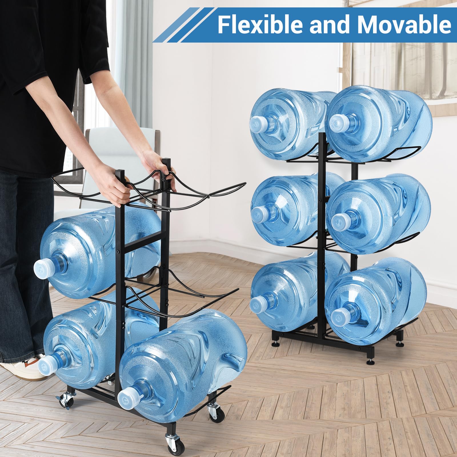 Carod 5 Gallon Water Bottle Holder With 4 Wheels, Heavy Duty Foldable Water Jug Stand 3-Tier Movable 5 Gallon Water Jug Holder W