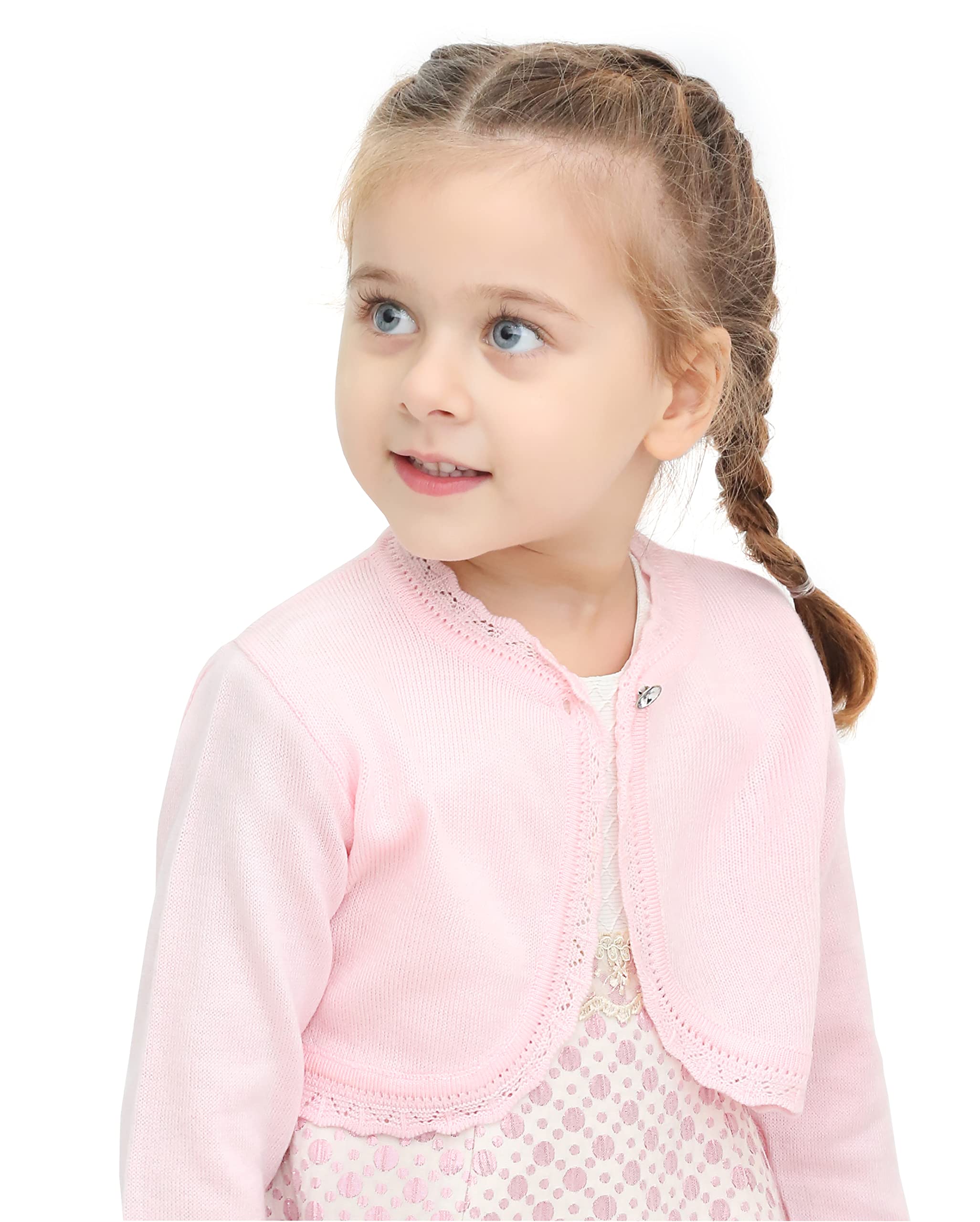 Lilax Little Girls Knit Long Sleeve Button Closure Bolero Cardigan Shrug 5T Pink