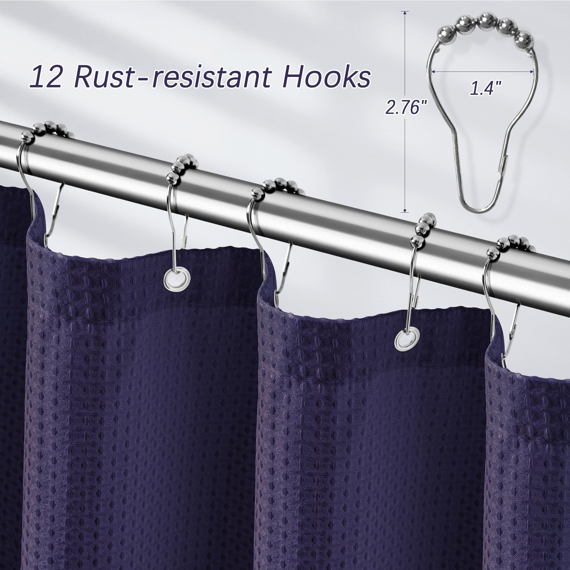 Pangsinne Purple Shower Curtain - Waffle Weave Fabric Heavy Duty Shower Curtain For Bathroom, Water Repellent Weighted 256Gsm Ho