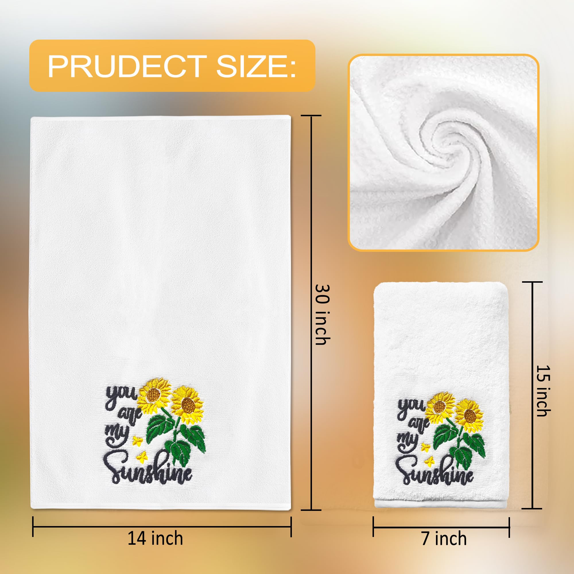 Sunflower Hand Towels For Bathroom Set Of 2, Sunflower Bathroom Decor Embroidered Sunflower You Are My Sunshine Pattern, Sunflow