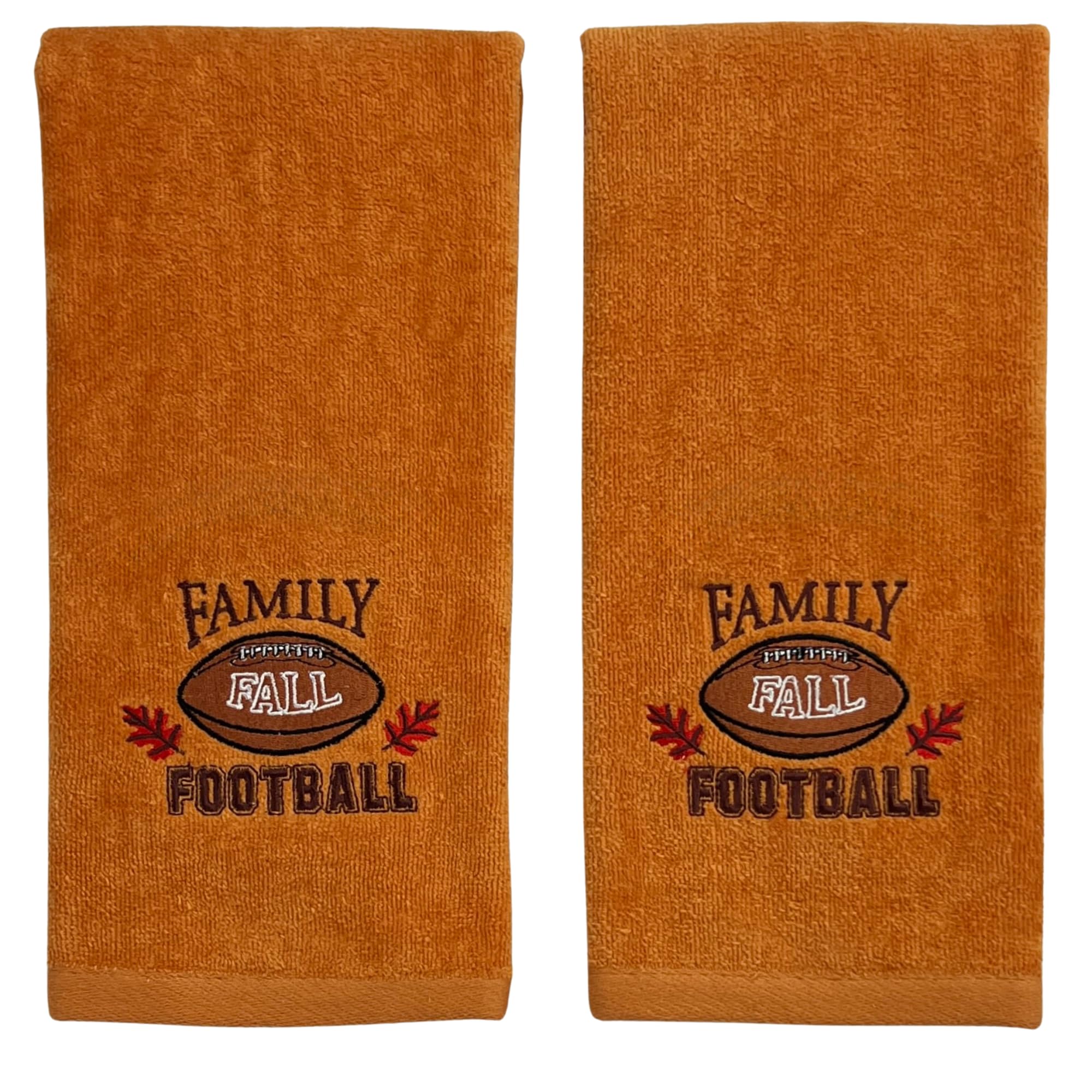 Family Fall Football Hand Bath Towels, 16 X 25 Inches, Set Of 2, Rust Color For Bathrooms Or Kitchens