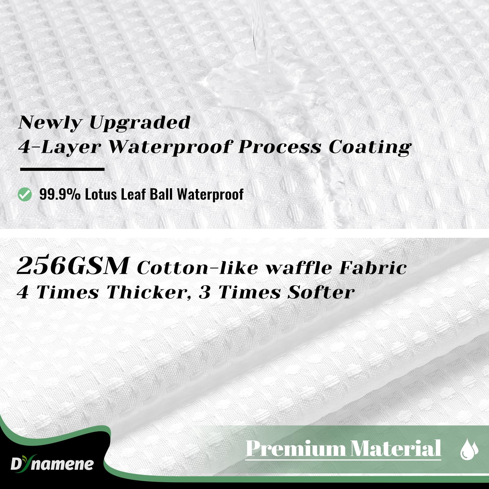 Dynamene Fabric Shower Curtain With Snap In Liner, White Waffle Hotel Shower Curtains For Bathroom, Washable Waterproof Cloth Sh