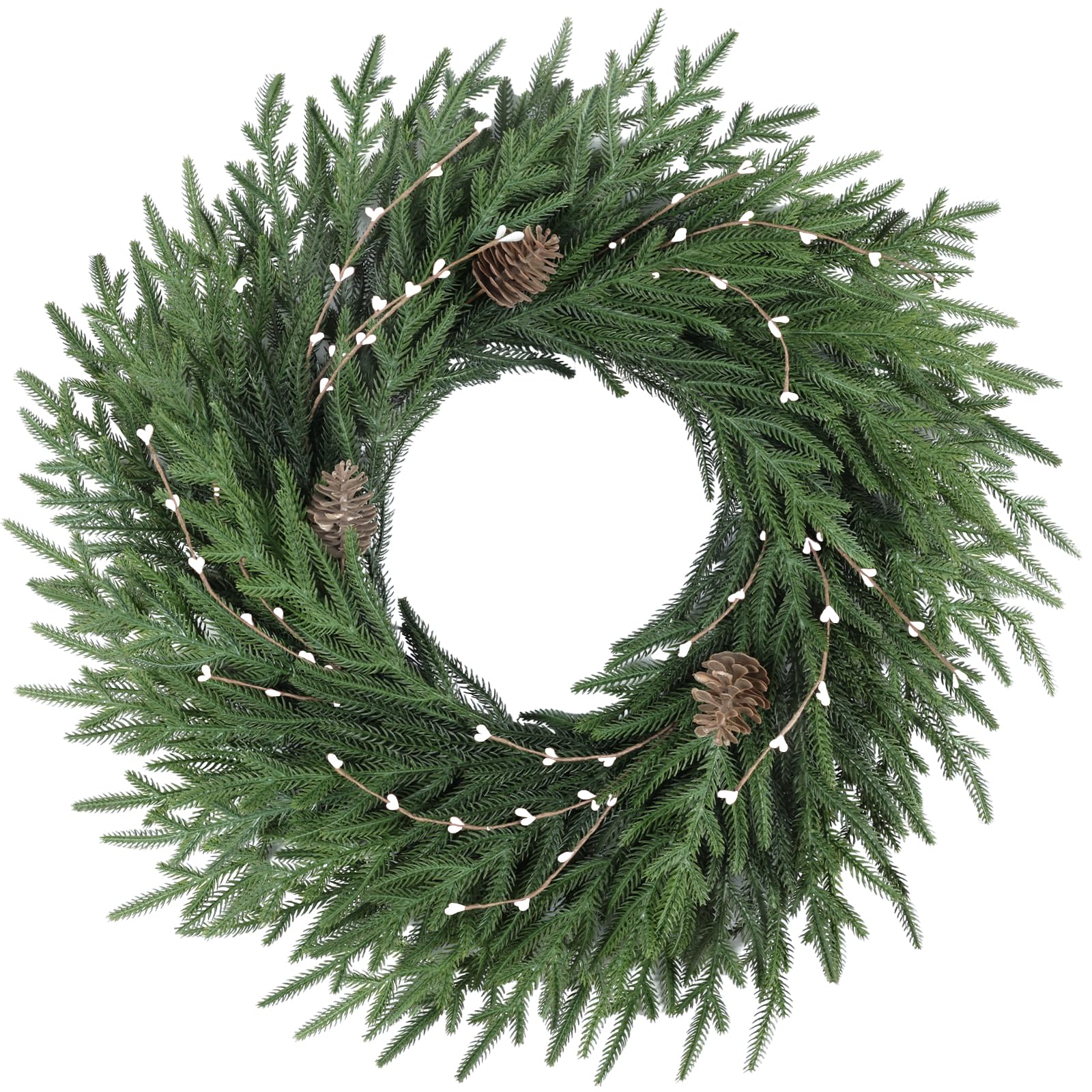 26 Inch Christmas Wreath, Christmas Wreaths for Front Door, Pine Wreath with Pine Cones Berries for Indoor Outdoor Wall Mantle D