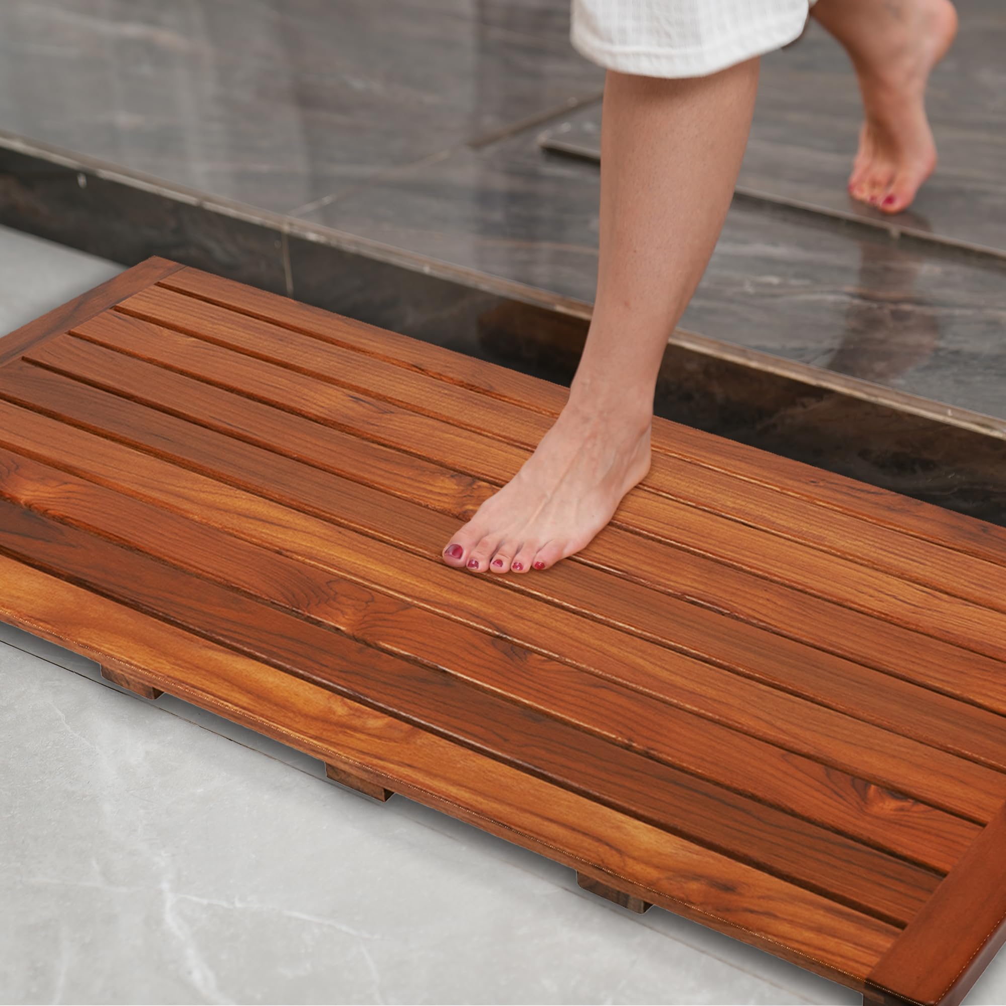 Utoplike Teak Bath Mat, Shower Mat Wood For Bathroom, (40''X18'') Wooden Floor Mat Square Extra Large For Spa Home Or Outdoor