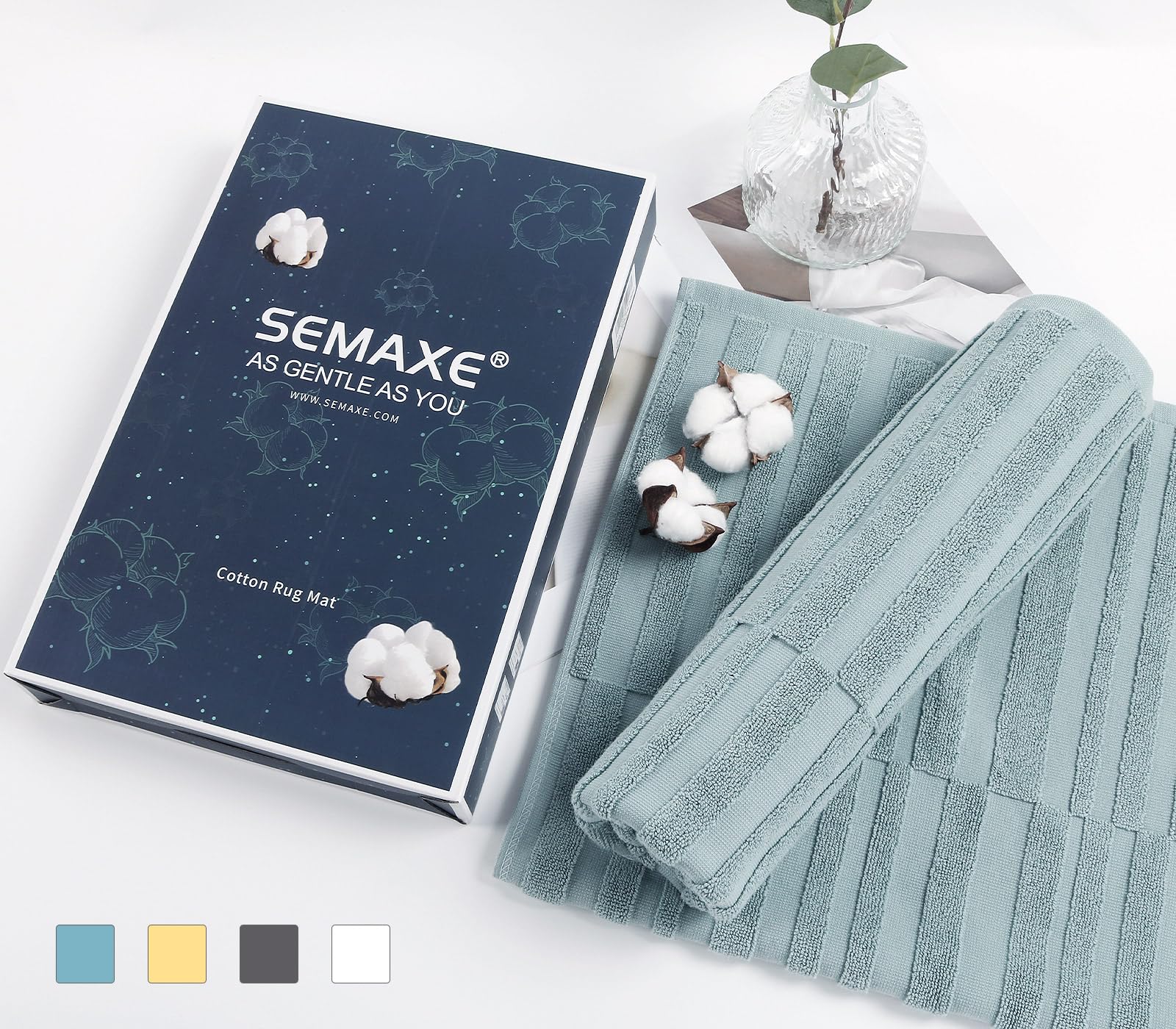 Semaxe Bath Mat For Bathroom 2-Pack, 100% Cotton Non-Slip Mats [Not A Bathroom Rug], Super Absorbent And Soft Floor Towels, Mach