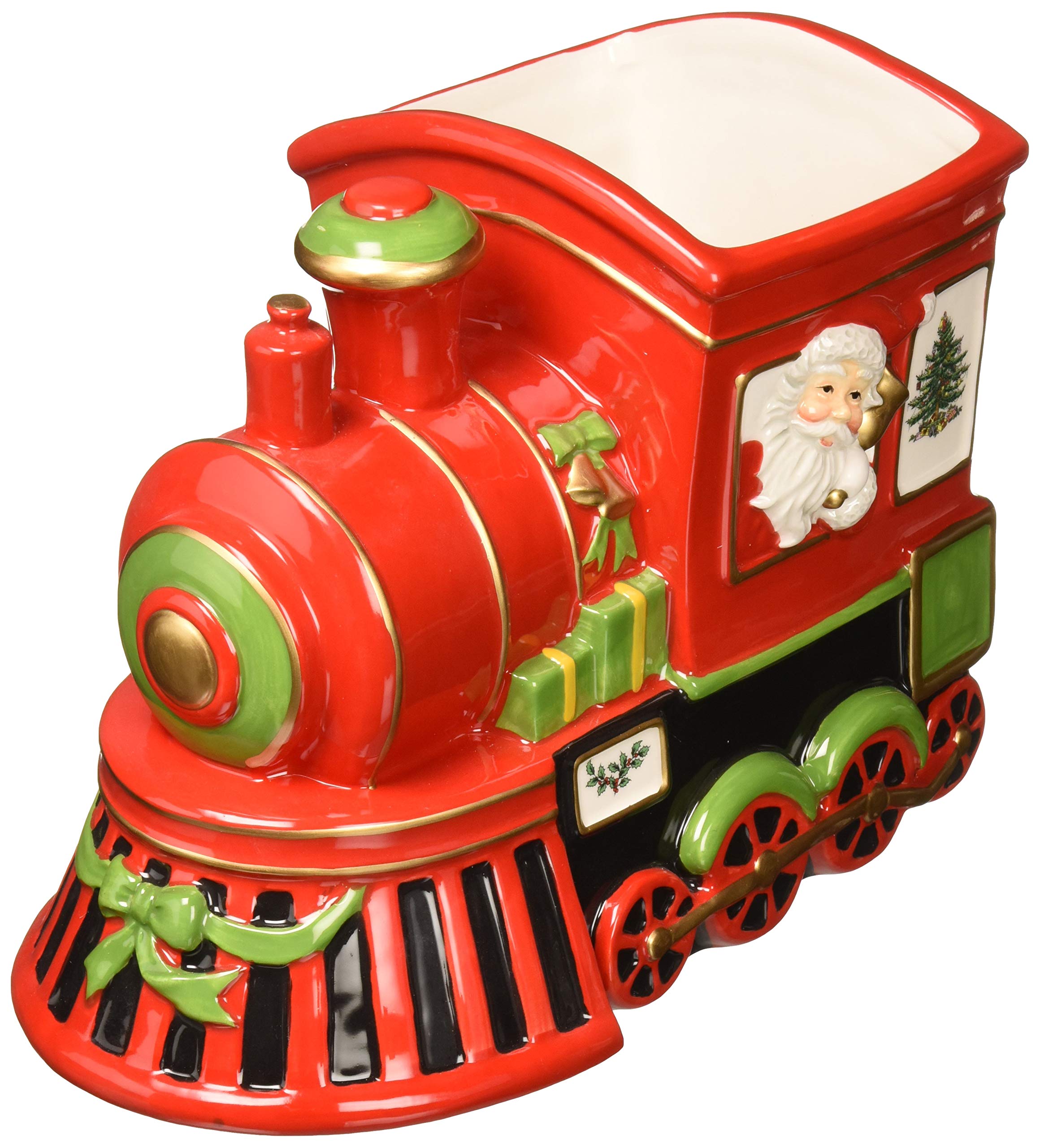 Spode Christmas Tree Train Engine, 9.75 Inch Figural Train Engine Dish for Candy, Nuts, Dried Fruit - Fine Earthenware Christmas