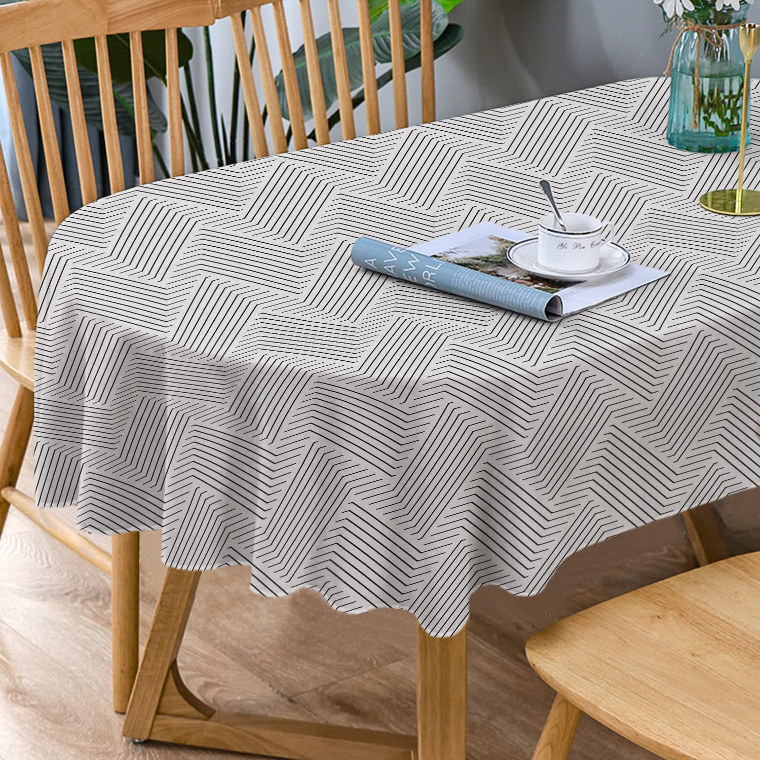 Bnejvif Oval Tablecloth, Modern Oval Tablecloth, Striped Tablecloth Indooroutdoor Waterproof Wrinkle Free Durable Oval Tableclot