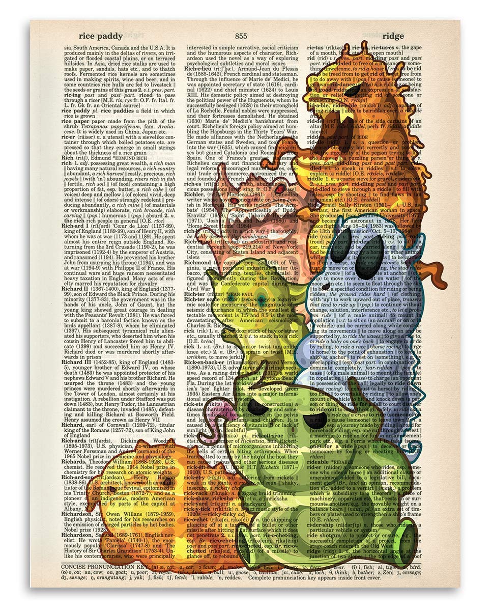 Upcycled Dictionary Art - Freaky Monsters Illustration - Great Home Decor Gift, Halloween Decorations, Kids Room Wall Art, Vinta