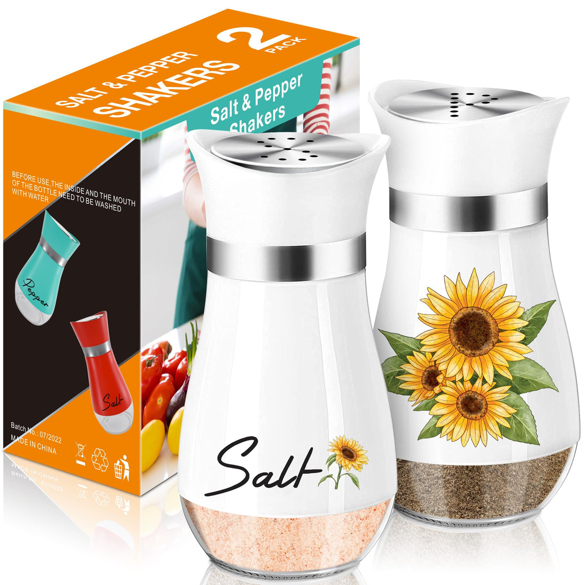 Sunflower Salt And Pepper Shakers Set - 4Oz Farmhouse Cute Kitchen Decor And Accessories Sunflower Gifts For Salt Shakers Glass