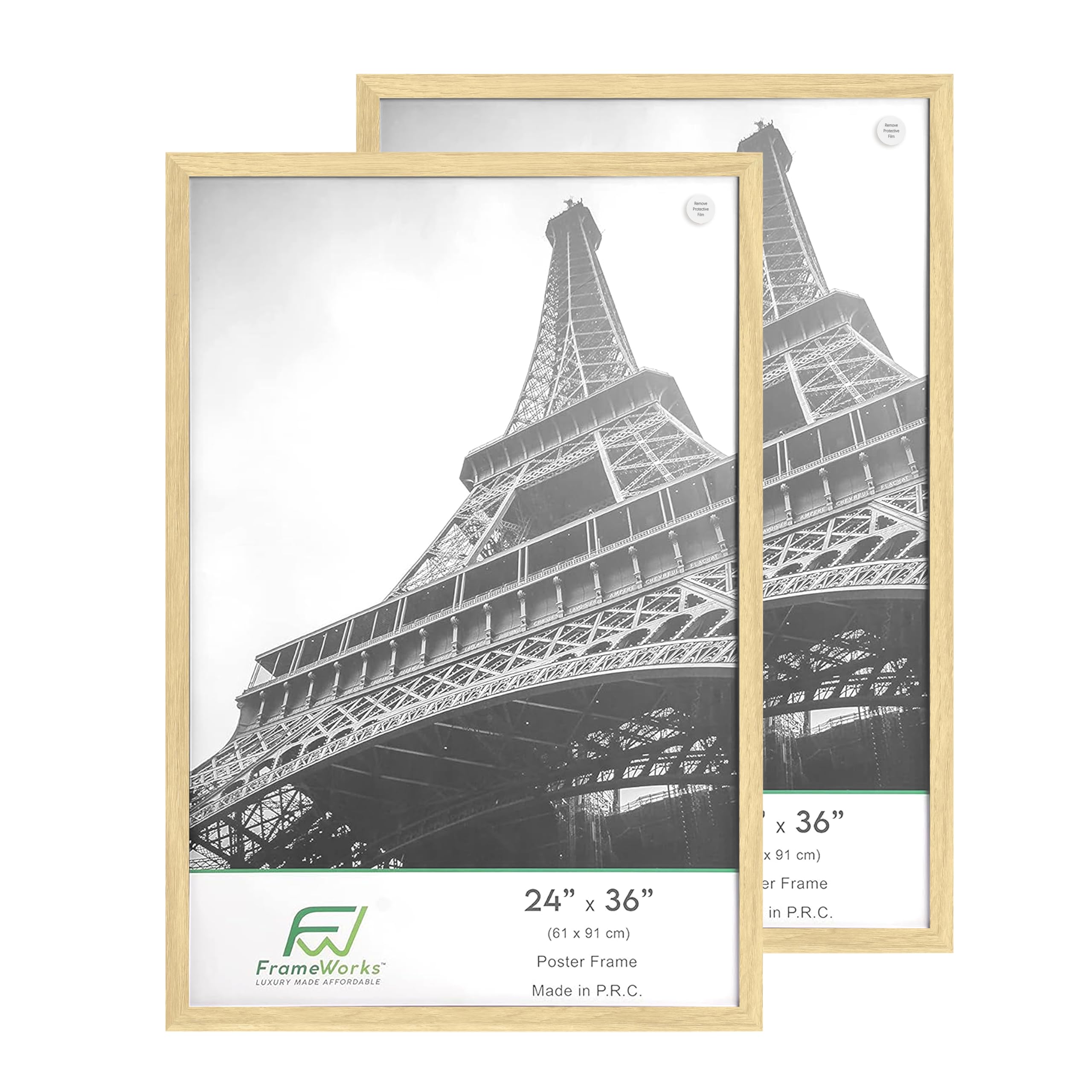 FrameWorks 24   x36    Wooden Poster Frame, Classic Natural Oak Matte Edged Frames w/Shatterproof Acrylic Glass, Photos, Posters