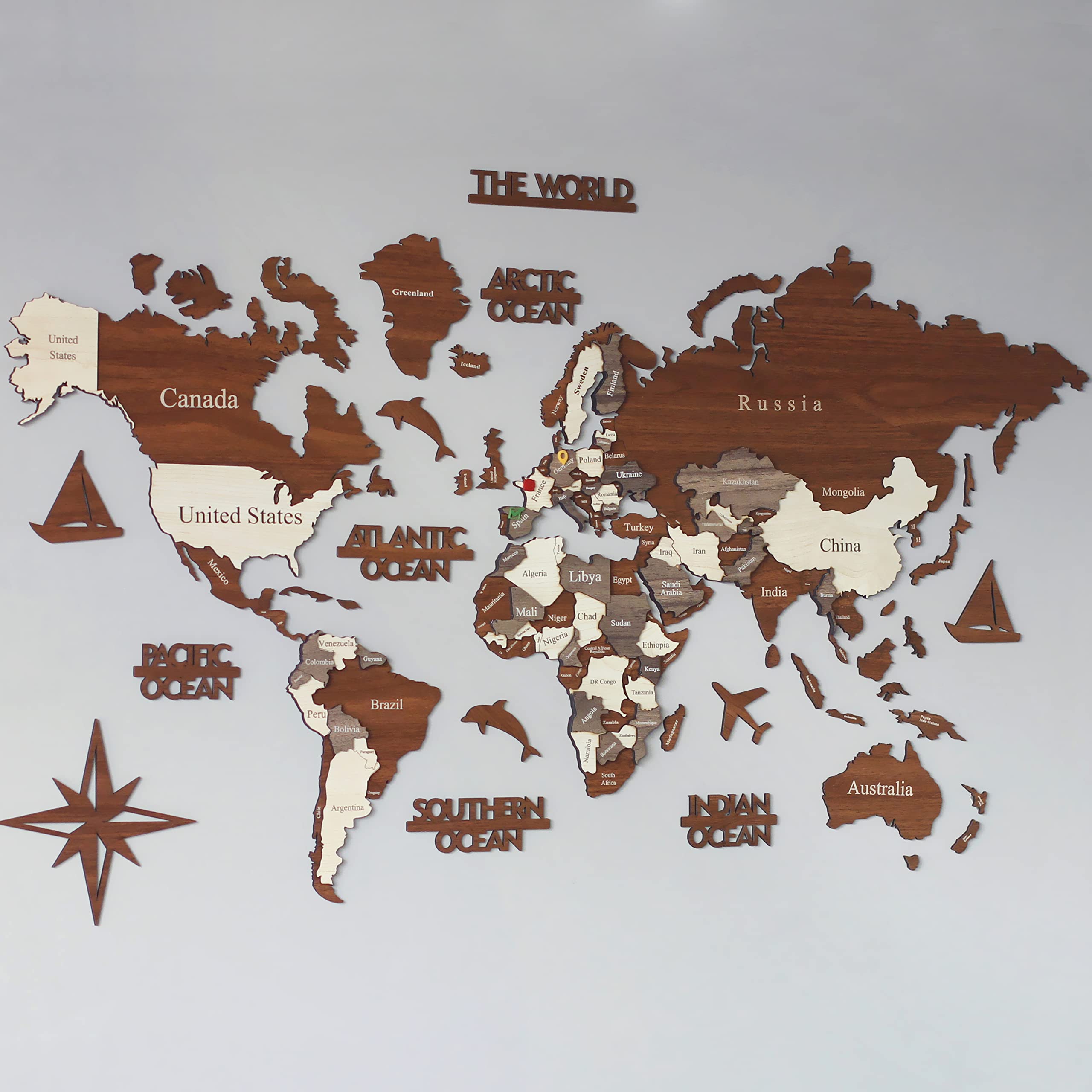 3D Wooden World Map, Wood Wall Map, Housewarming Gift, World Map, Wall Art Decor, Wooden Travel Map, Birthday Gift (M Standard -
