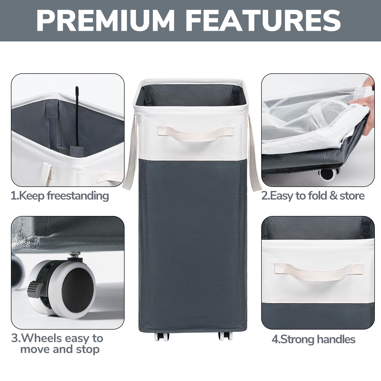Goodpick Laundry Basket With Wheels, 75L Collapsible Tall Laundry Hamper, Large Laundry Basket With Removable Wash Bag For Corne
