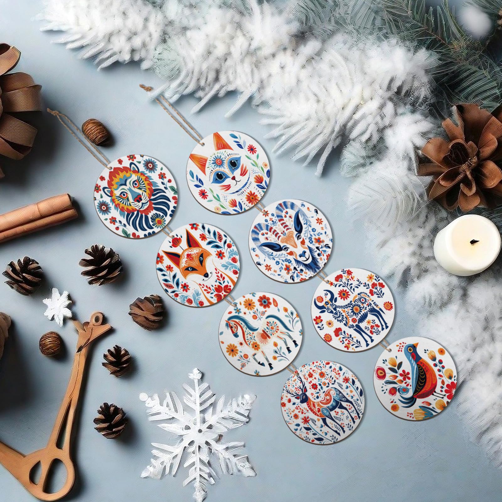 Cinnvoice 24 Pcs Scandinavian Folk Style Christmas Ornament Scandinavian Folk Ornament Bundle Swedish Norwegian Christmas Orname