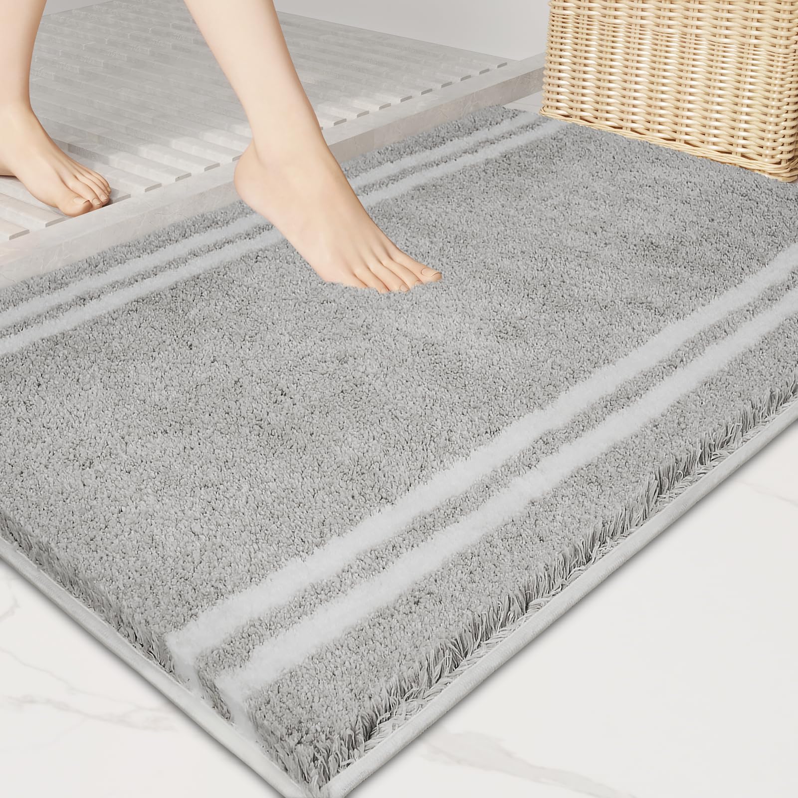 Purrugs Non-Slip Bathroom Rug 24'' X 36'' - Super Absorbent & Quick Dry Shaggy Microfiber Bath Mat, Machine Washable Plush Throw