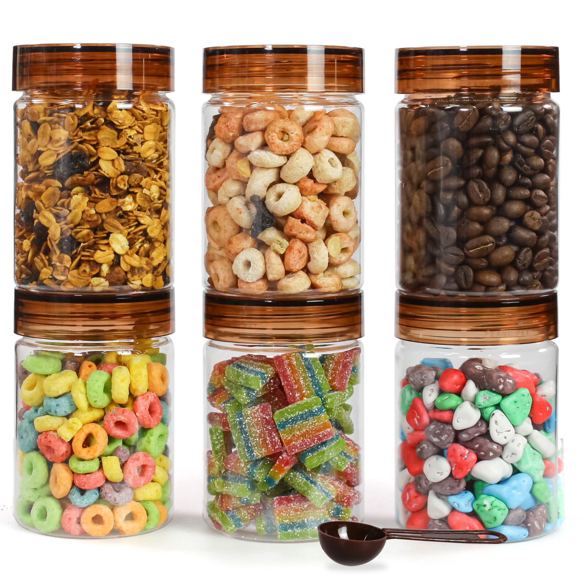 Pearlpet Tiffany Plastic Containers For Kitchen Storage | Plastic Container Set With Spoon | Bpa-Free, Stackable Jars | Brown,30