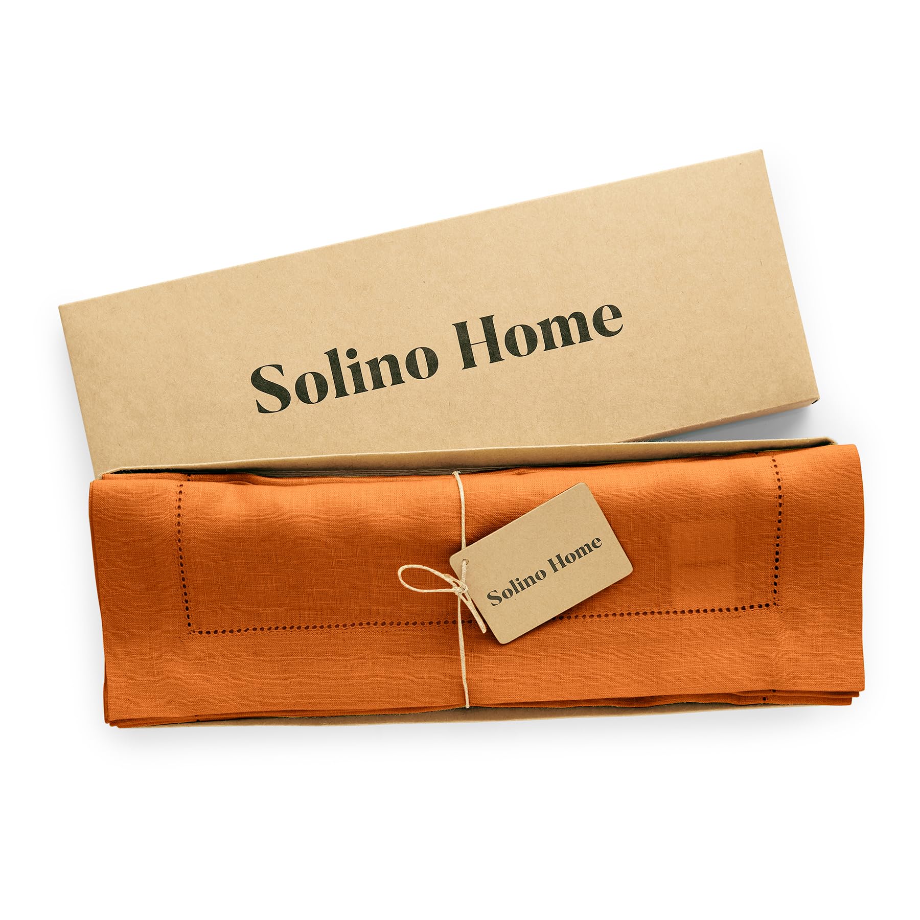 Solino Home Linen Placemats 19'' L X 14'' W Inch - 100% Pure Linen Prewashed Pumpkin Cloth Placemats Set Of 4 - Sonoma Hemstitch