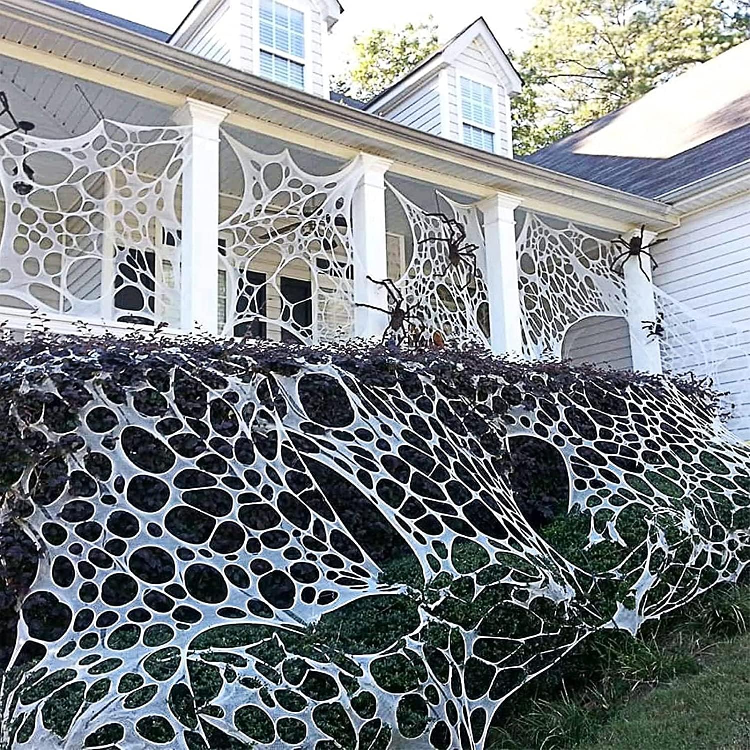 Joyseller 2 Packs Spider Web Halloween Decorations Outdoor, Stretchy 900 Sqft Halloween Spider Web, Cut-Your-Own Flexible Spider