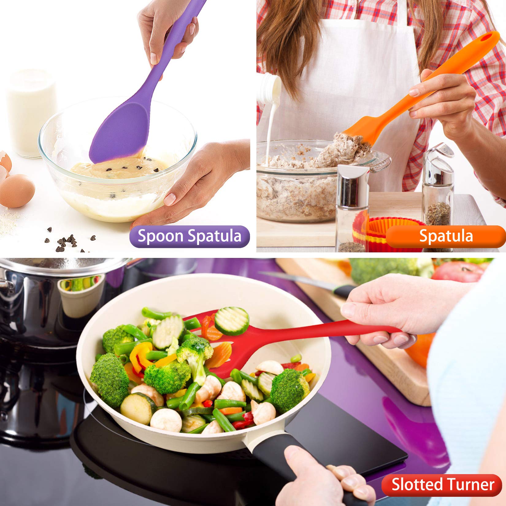 Silicone Kitchen Utensils, P&P Chef 7-Pieces Cooking Utensils Spatula Set, Kitchen Tools For Nonstick Cookware Cooking Serving,