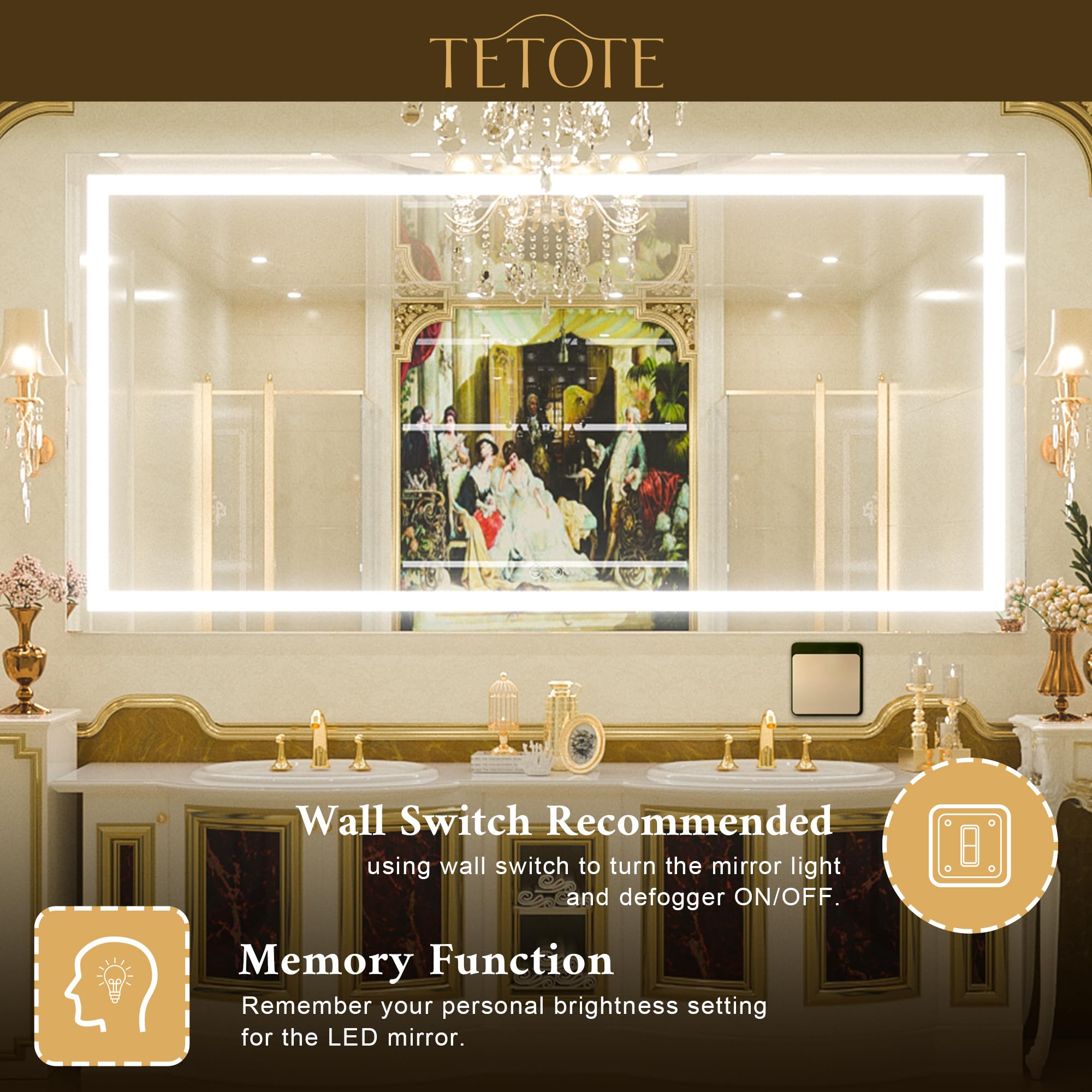 Tetote Led Bathroom Mirror Led Mirror 60 X 28 Bathroom Mirror With Lights Bedroom Led Vanity Mirror Makeup Mirror Dimmable Anti-