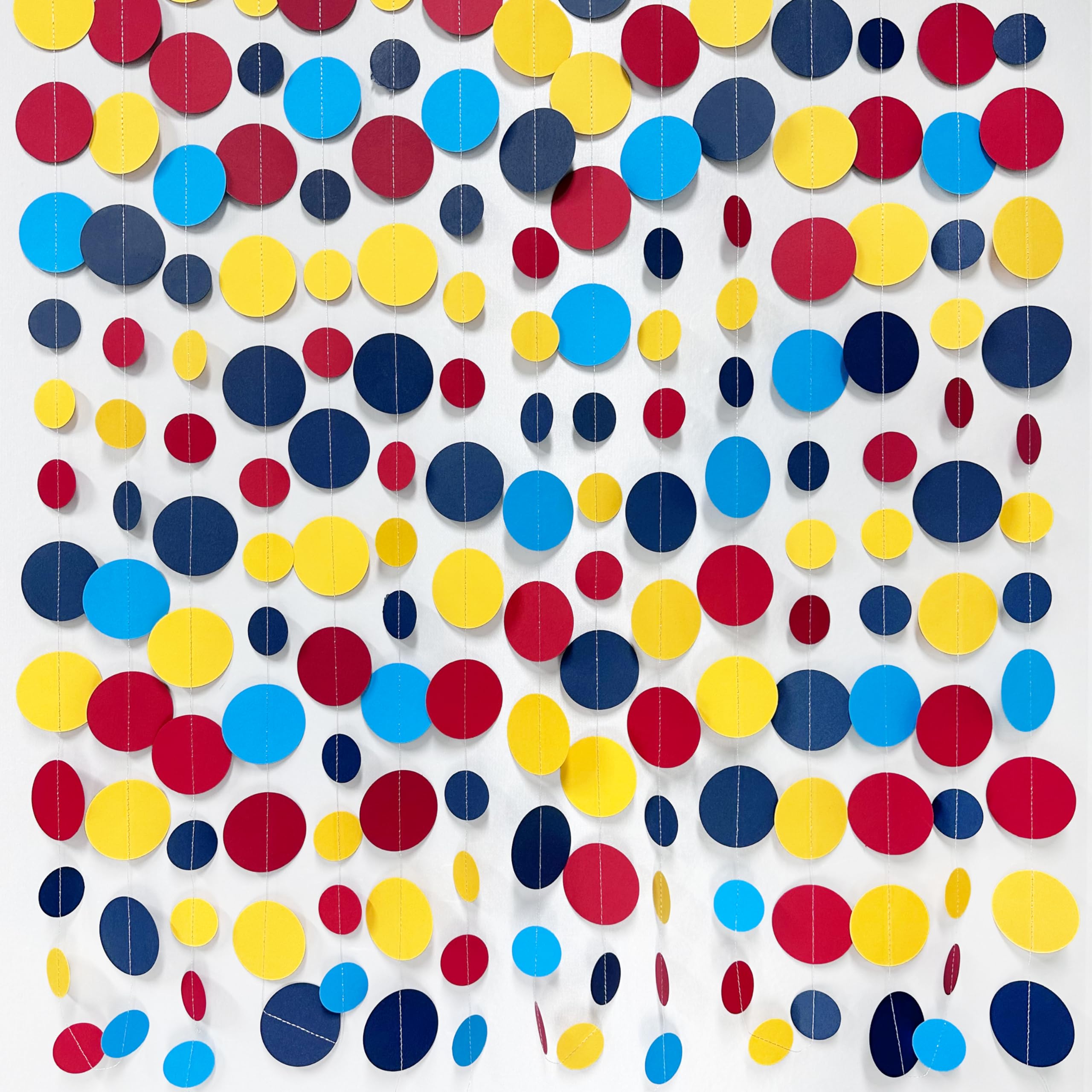 Red Blue Yellow Party Decorations Circle Dots Garland Hanging Paper Polka Dot Streamer For Carnival Circus Clown Fiesta Festival