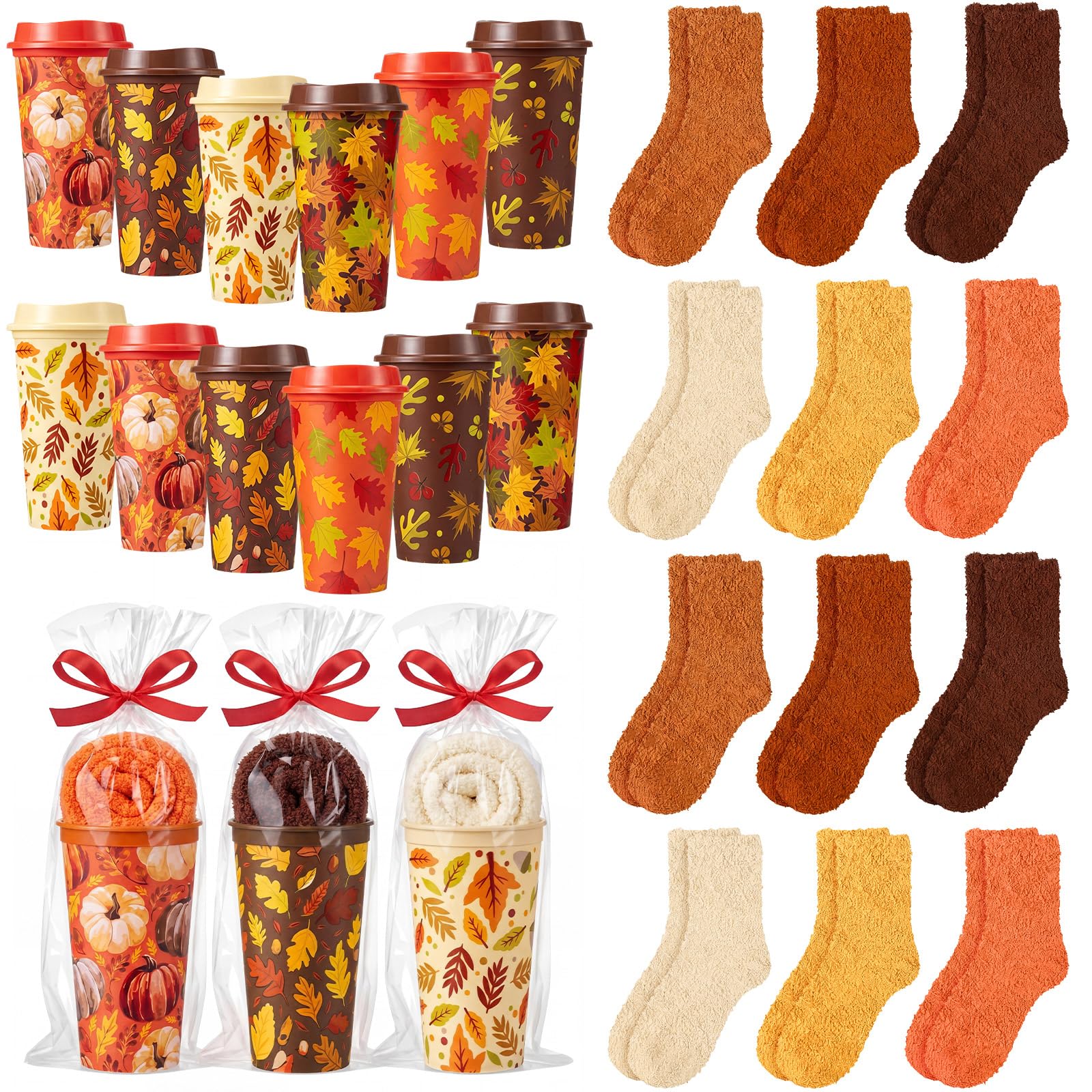 Yungyan 12 Set Fall Thanksgiving Gift Set Sock and Coffee Cup,Leave Pumpkin