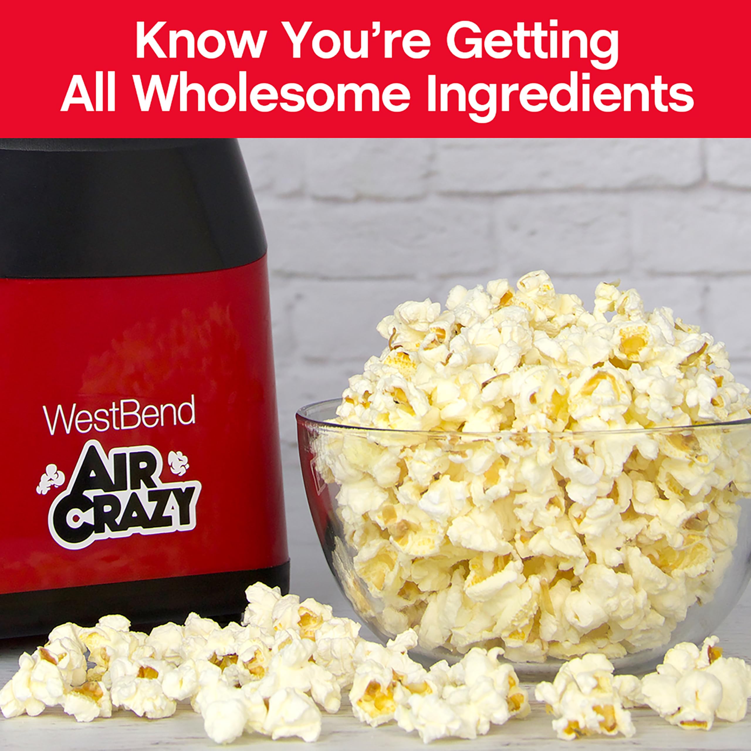 West Bend Air Crazy Popcorn Machine For Healthy Snacking With No Oil, 4-Quart, Red