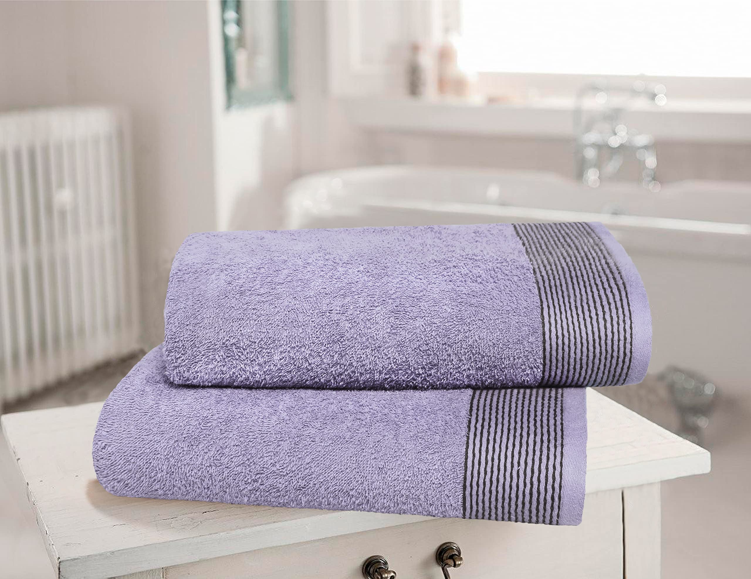 Belizzi Home Ultra Soft 2 Pack Oversized Cotton Bath Towels, 28X55 Inches, Purple