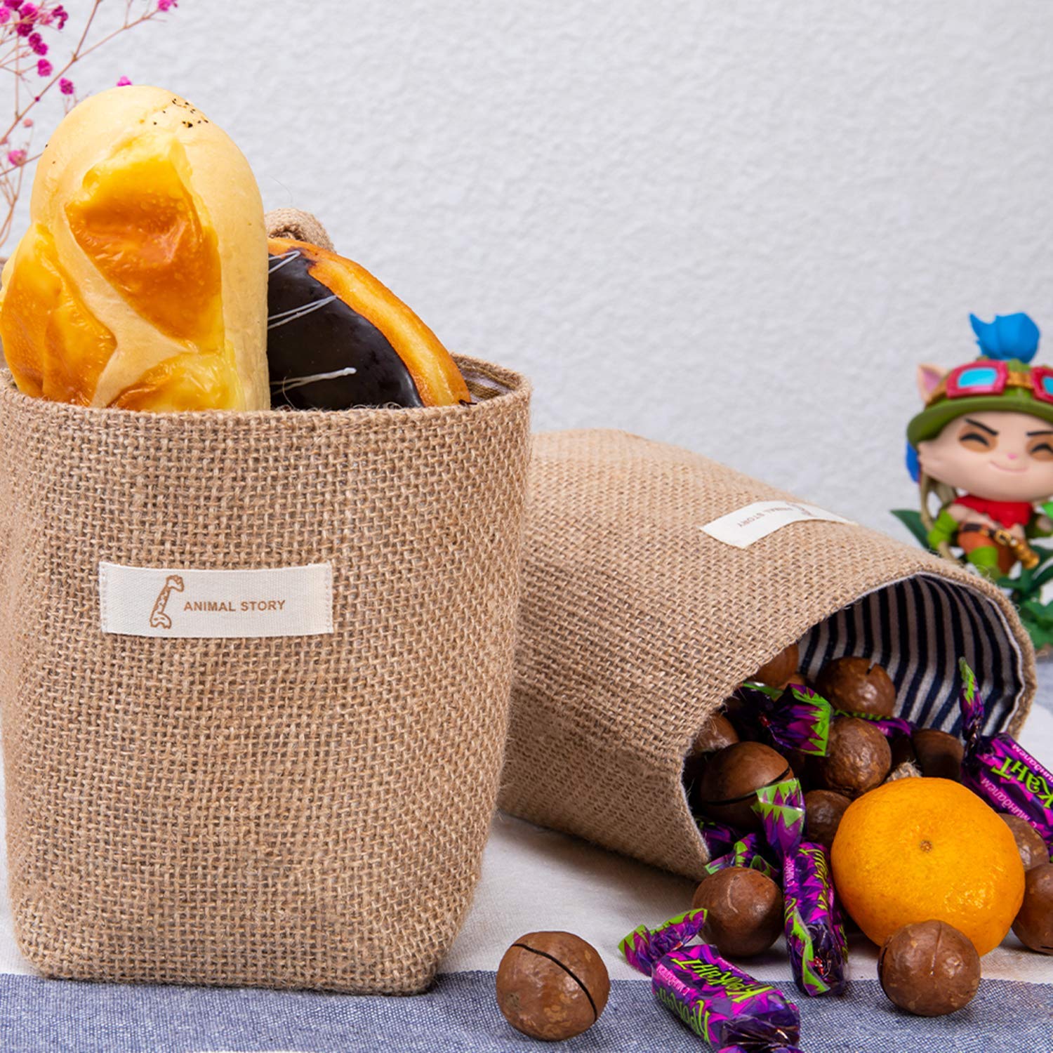 Sansheng 4 Pack Wall Hanging Storage Bags Hanging Storage Bags Cotton Linen Storage Basket Foldable Wall Hanging Basket Family O