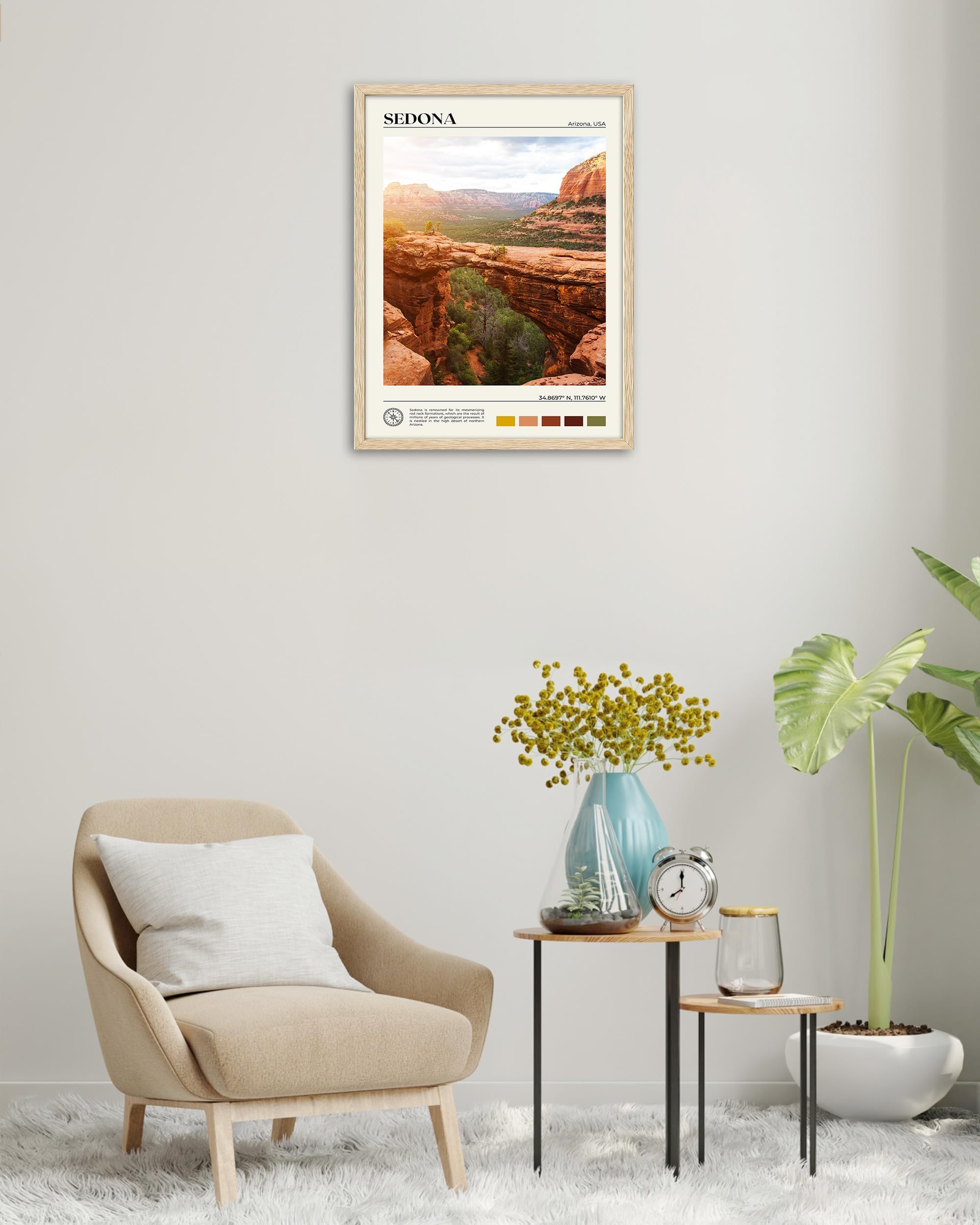Hesendot Natural Oak Wood Framed Arizona Wall Art,12X16In Sedona'S Red Rock Formations Quality Canvas Wall Print,Classic Urban L