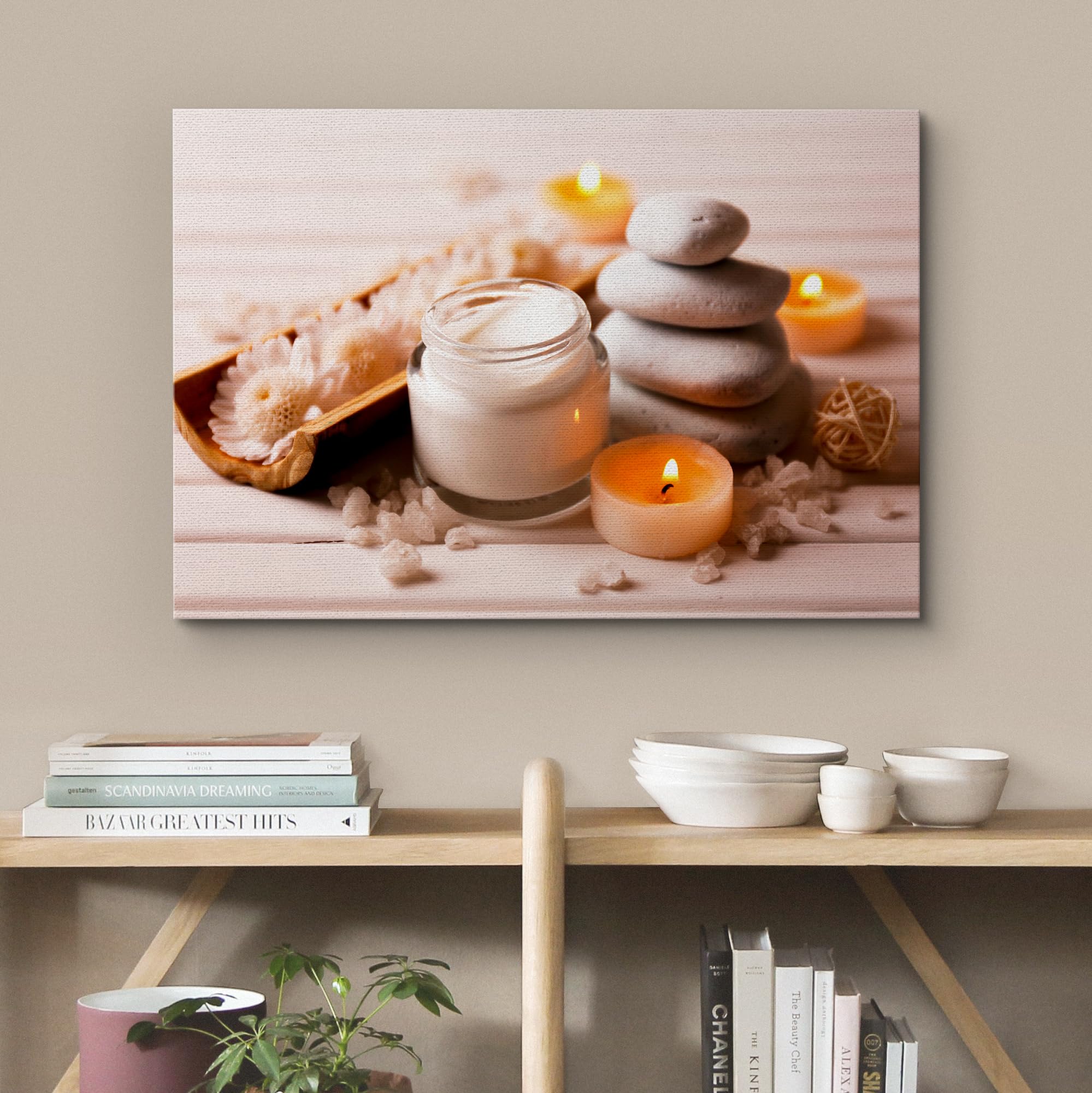 Wall26 Canvas Print Wall Art Spa Massage Stone Candle Flower Zen Nature Wilderness Photography Realism Modern Art Decorative Mul