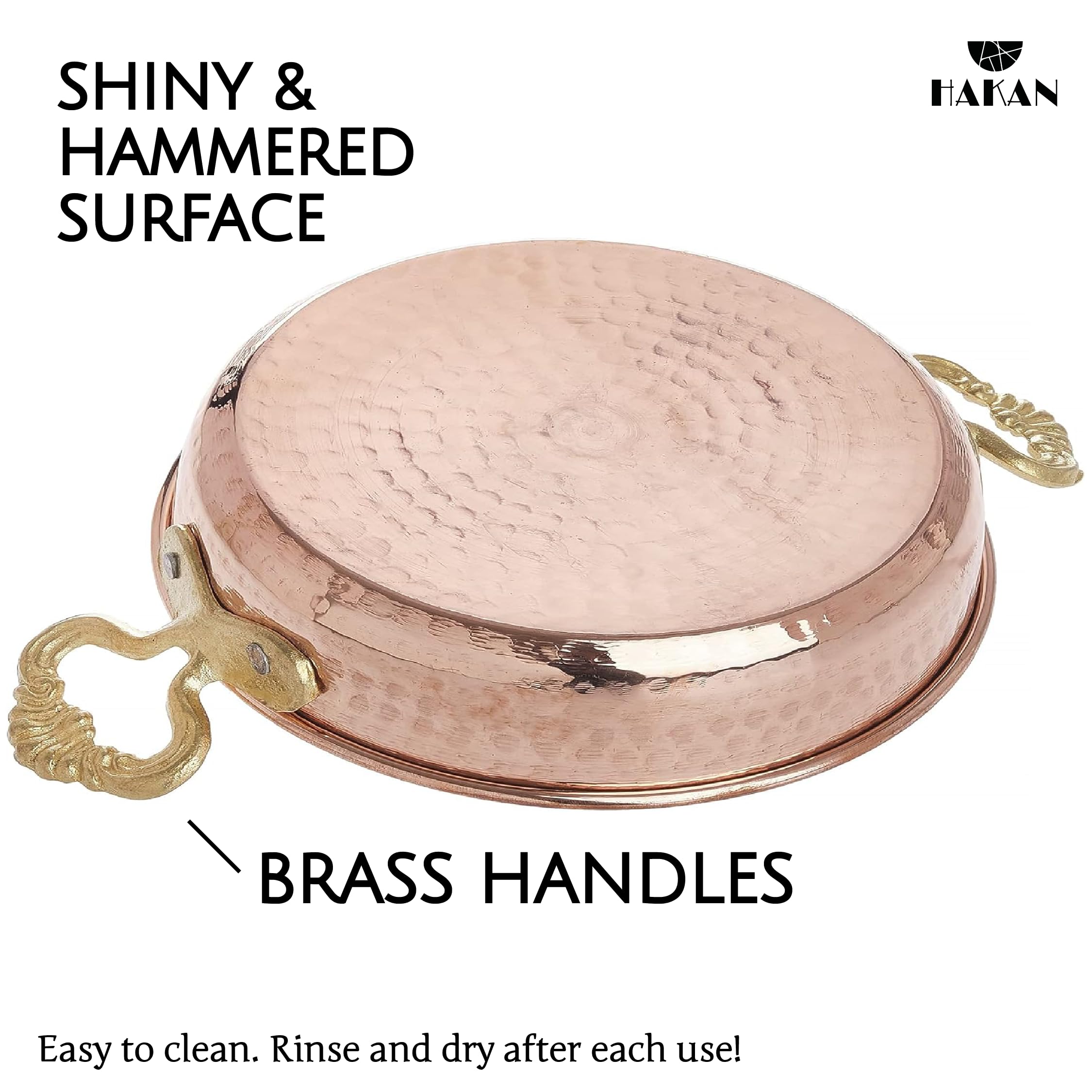 Hakan Copper Round Chef Pan | Traditional Ottoman Style Handmade Copper Frying Pan | Authentic Design Copper Cookware | Hand-Cra
